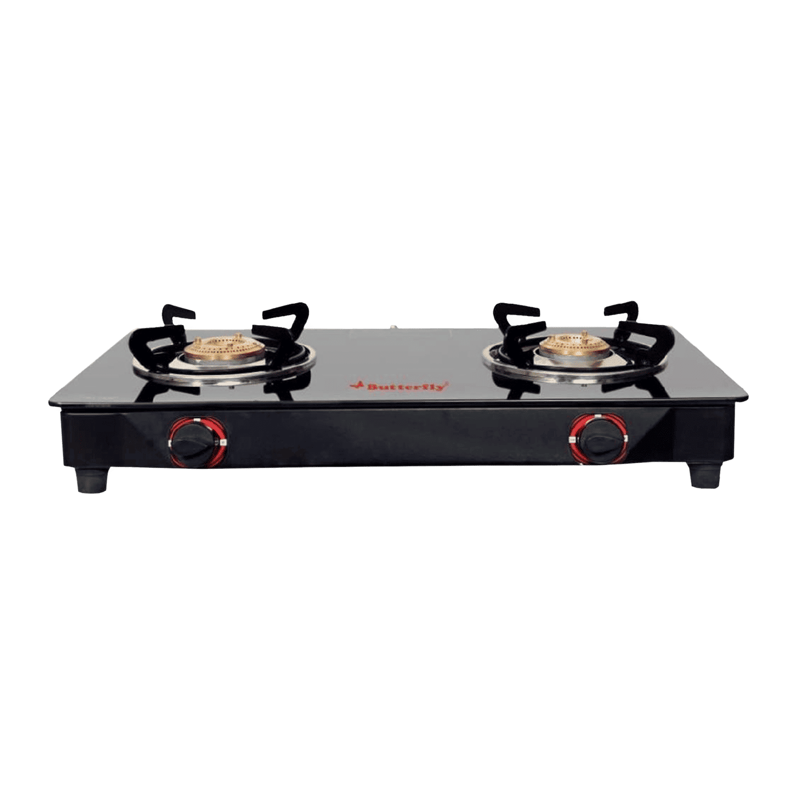 Butterfly Wave Toughened Glass Top 2 Burner Manual Gas Stove (Rust Free Pan Stand, Black)_9