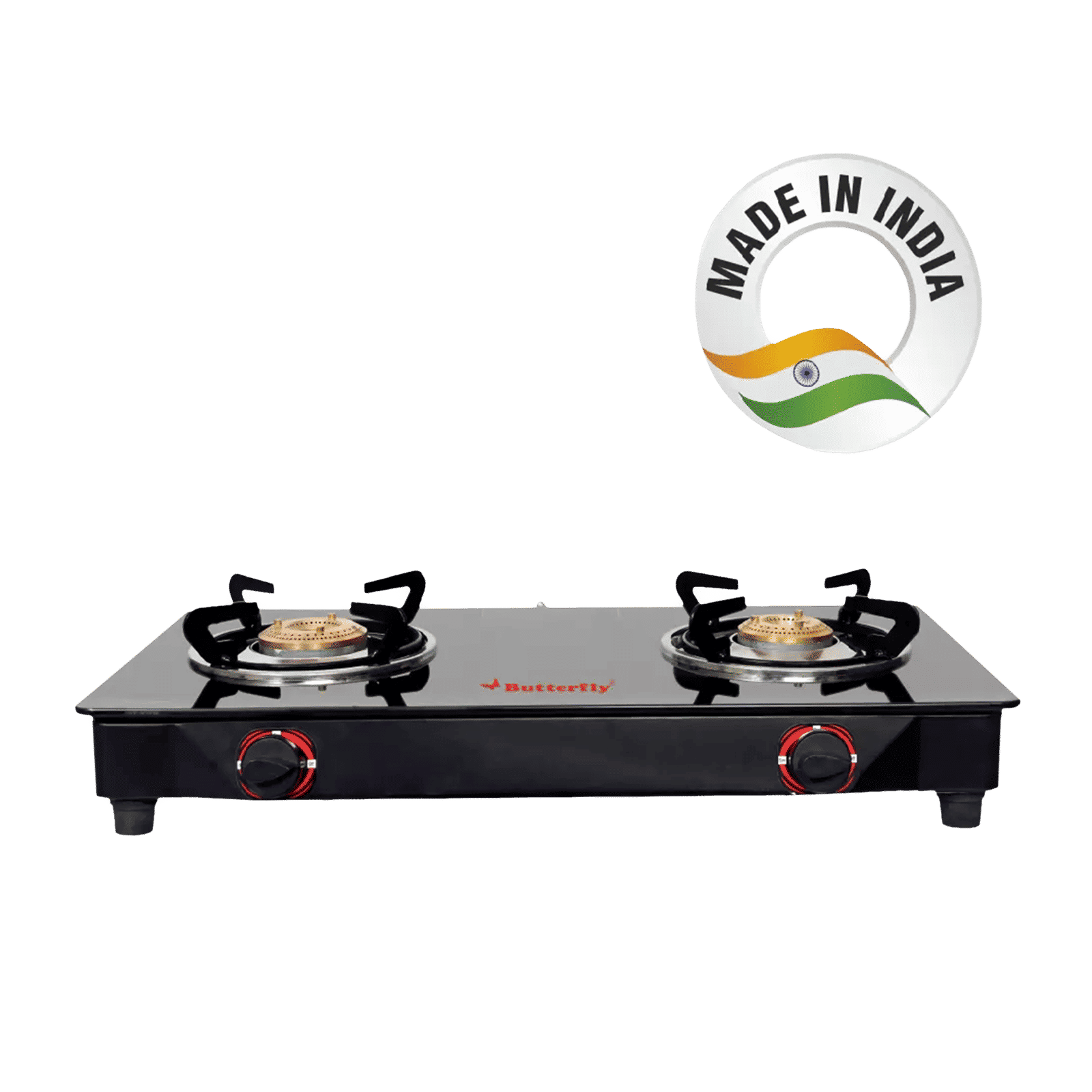Butterfly Wave Toughened Glass Top 2 Burner Manual Gas Stove (Rust Free Pan Stand, Black)_10