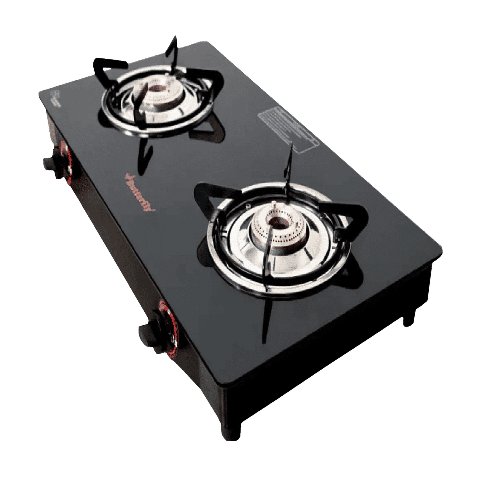 Butterfly Wave Toughened Glass Top 2 Burner Manual Gas Stove (Rust Free Pan Stand, Black)_11