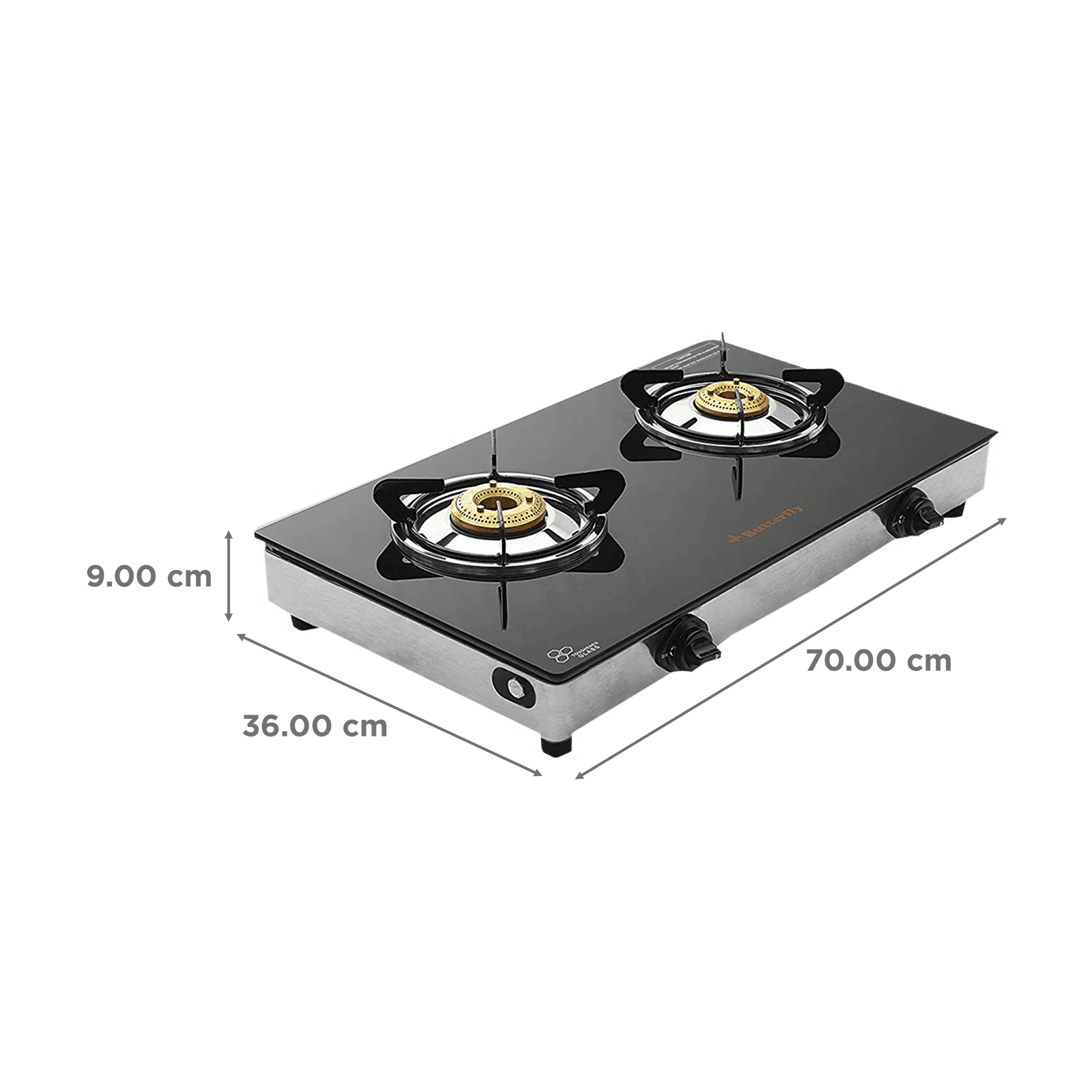 Butterfly Wave Toughened Glass Top 2 Burner Manual Gas Stove (Rust Free Pan Stand, Black)_2