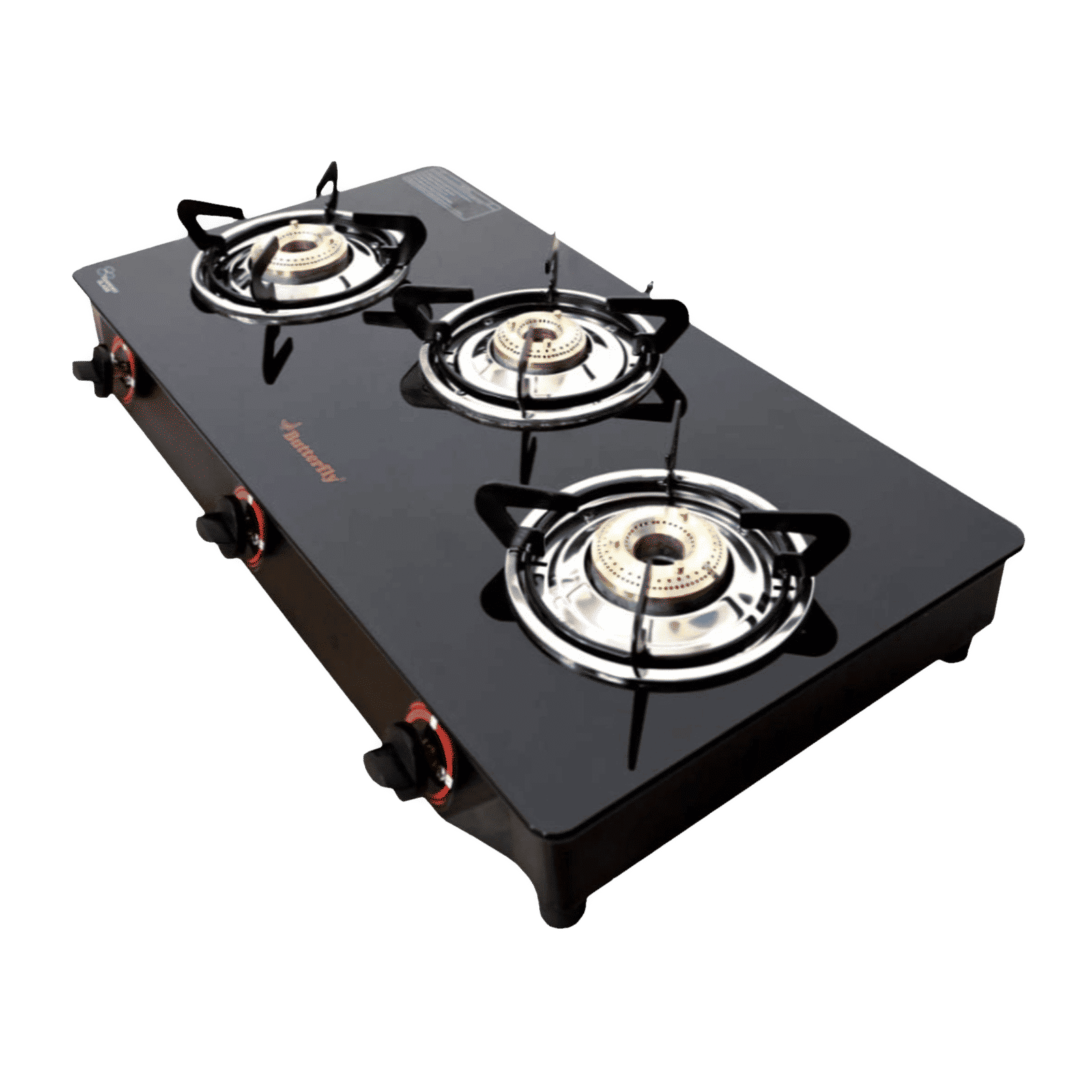 Butterfly Wave Toughened Glass Top 3 Burner Manual Gas Stove (Rust Free Pan Stand, Black)_6