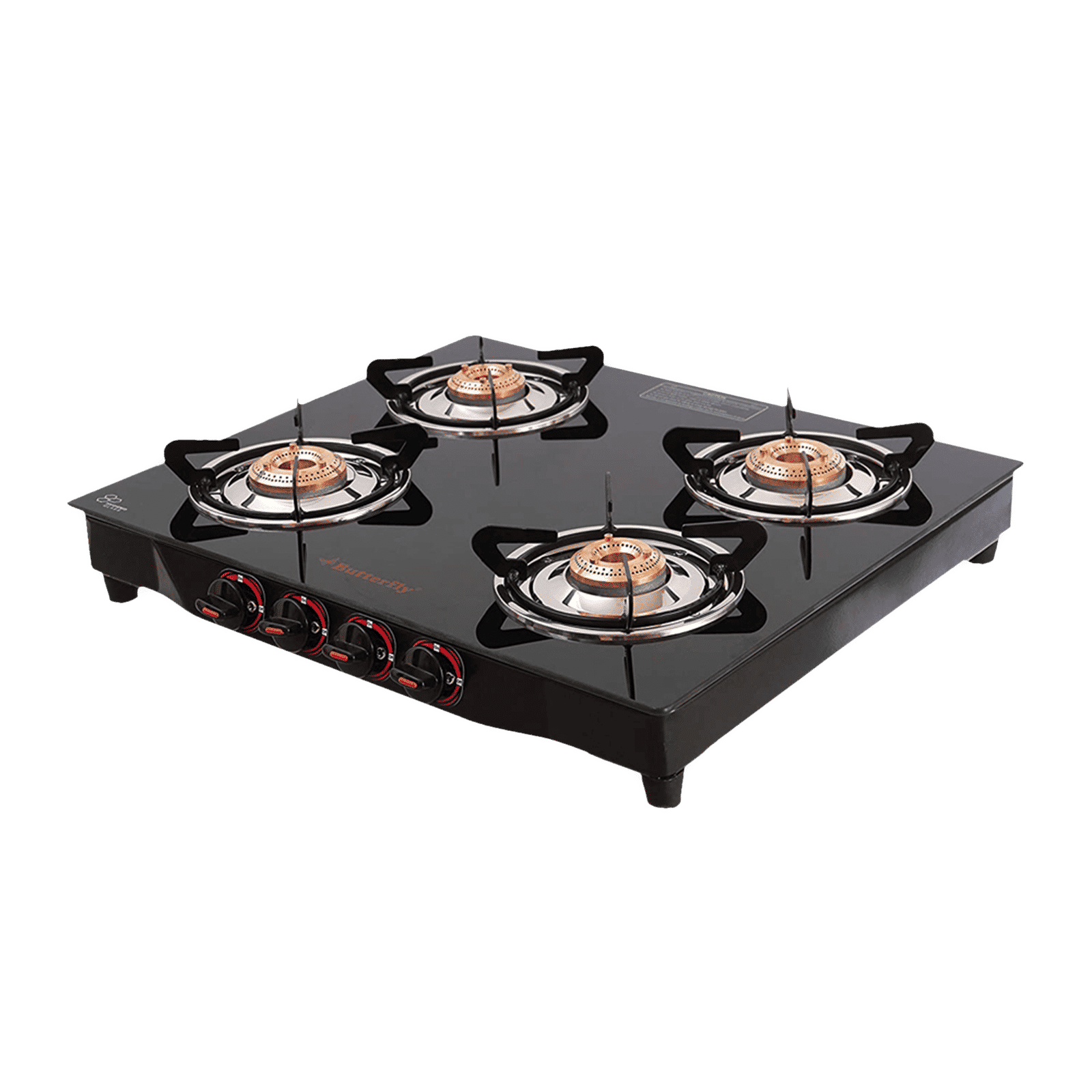 Butterfly Wave Toughened Glass Top 4 Burner Manual Gas Stove (Rust Free Pan Stand, Black)_7