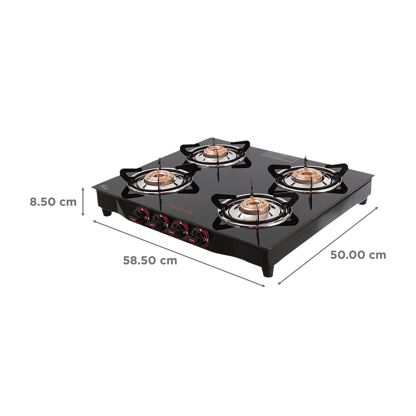 Butterfly Wave Toughened Glass Top 4 Burner Manual Gas Stove (Rust Free Pan Stand, Black)_2