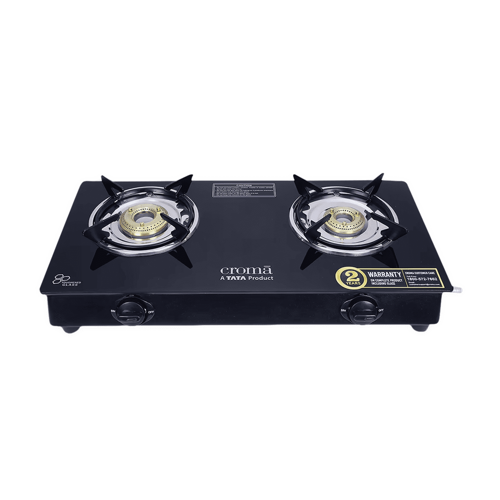 Croma Classic Toughened Glass Top 2 Burner Manual Gas Stove (ISI Certified, Black)_1