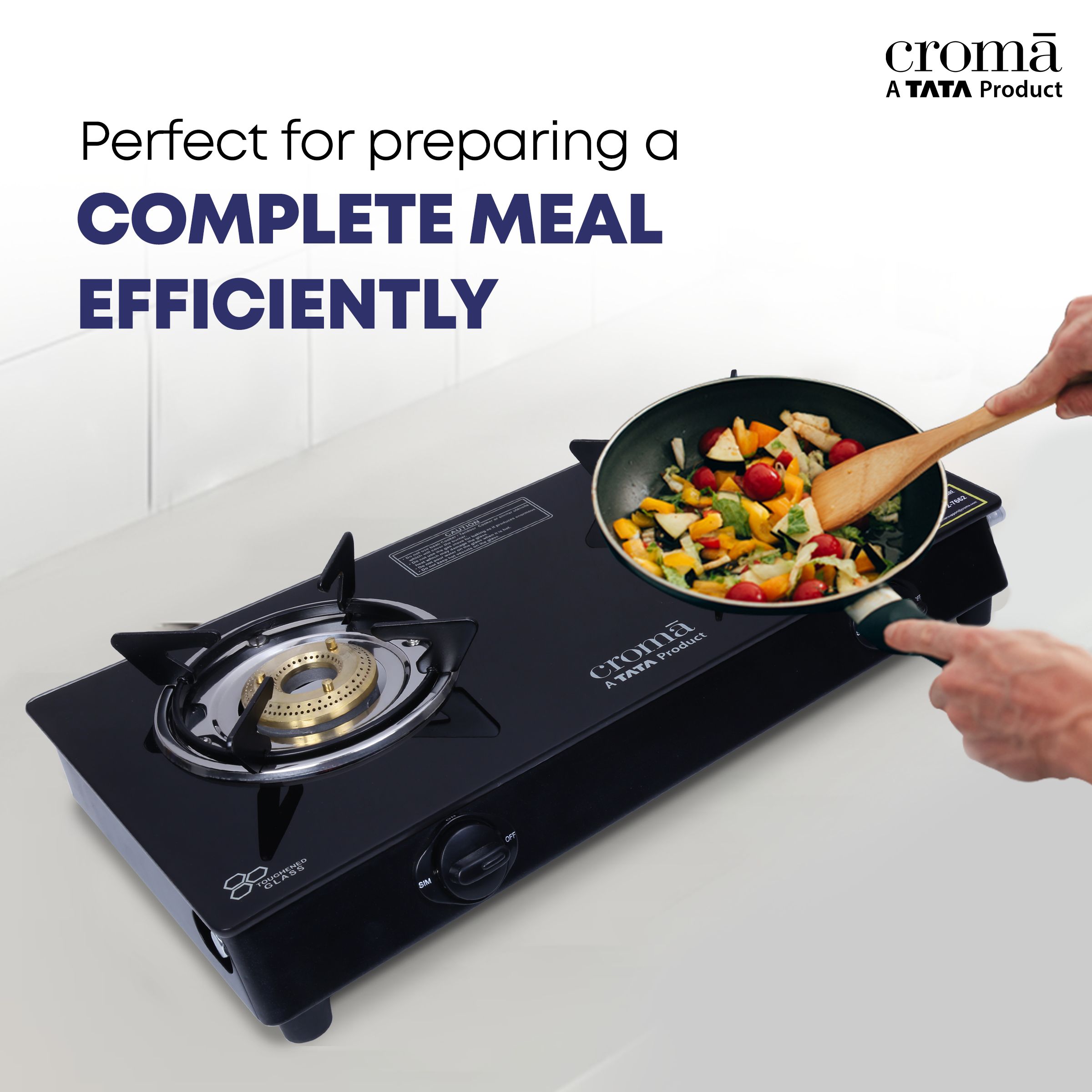 Croma Classic Toughened Glass Top 2 Burner Manual Gas Stove (ISI Certified, Black)_4