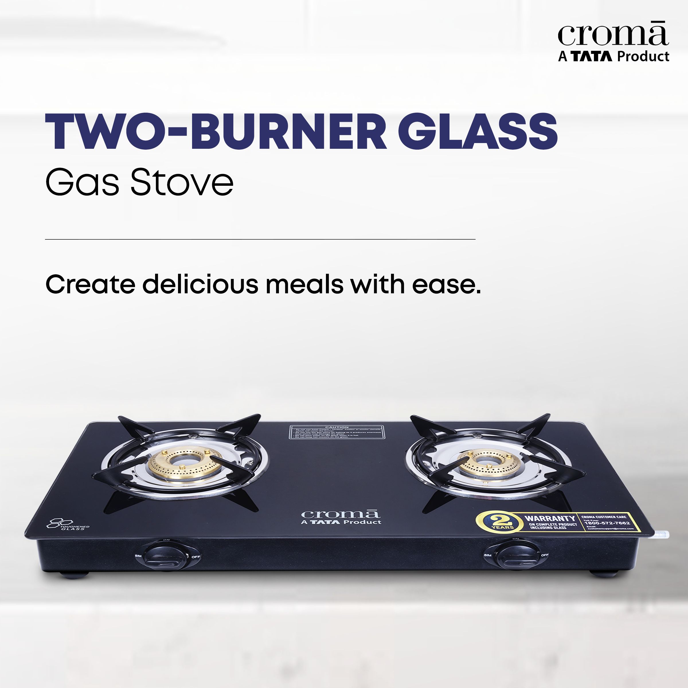 Croma Classic Toughened Glass Top 2 Burner Manual Gas Stove (ISI Certified, Black)_6