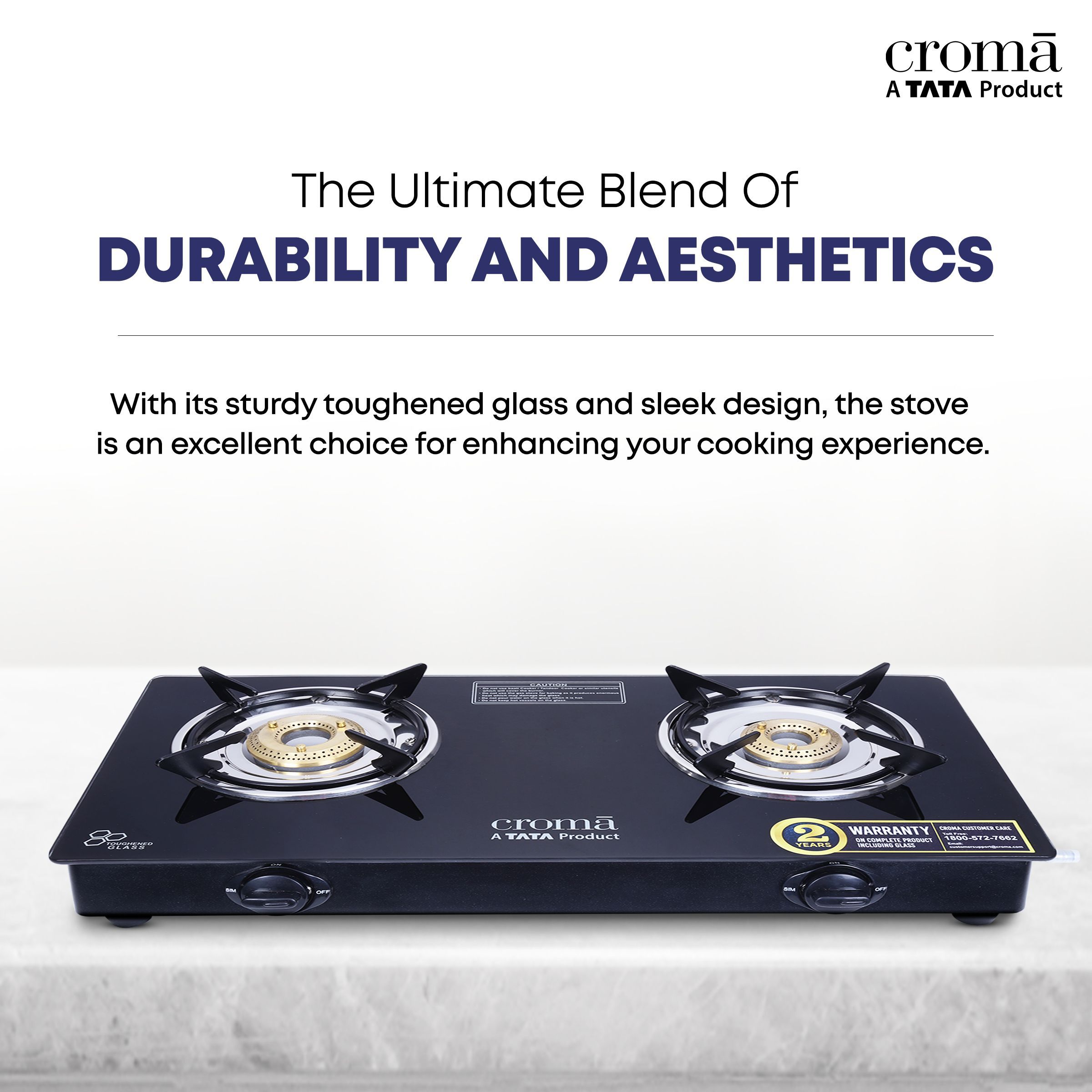 Croma Classic Toughened Glass Top 2 Burner Manual Gas Stove (ISI Certified, Black)_7