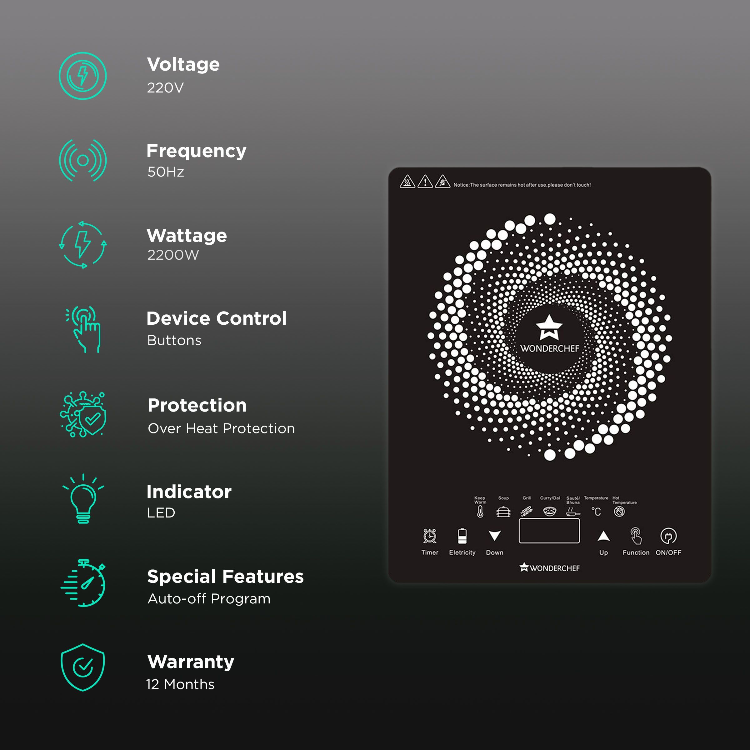 WONDERCHEF Easy Cook 2200W Induction Cooktop with 4 Preset Menus WONDERCHEF Easy Cook 2200W Induction Cooktop with 4 Preset Menus_3