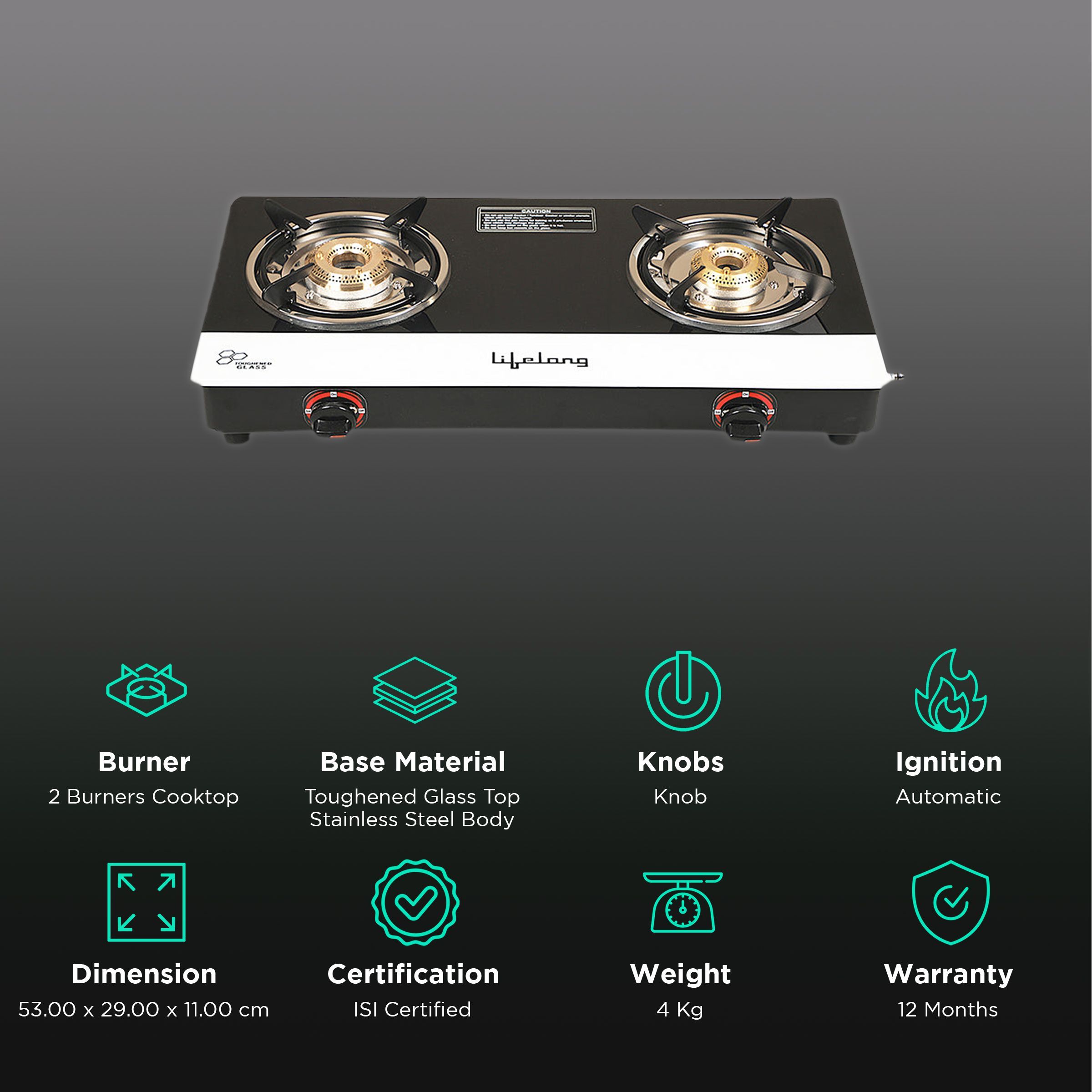Lifelong LLGS211 Toughened Glass Top 2 Burner Manual Gas Stove (Stainless Steel Drip Tray, Black/White) Lifelong LLGS211 Toughened Glass Top 2 Burner Manual Gas Stove (Stainless Steel Drip Tray, Black/White)_3