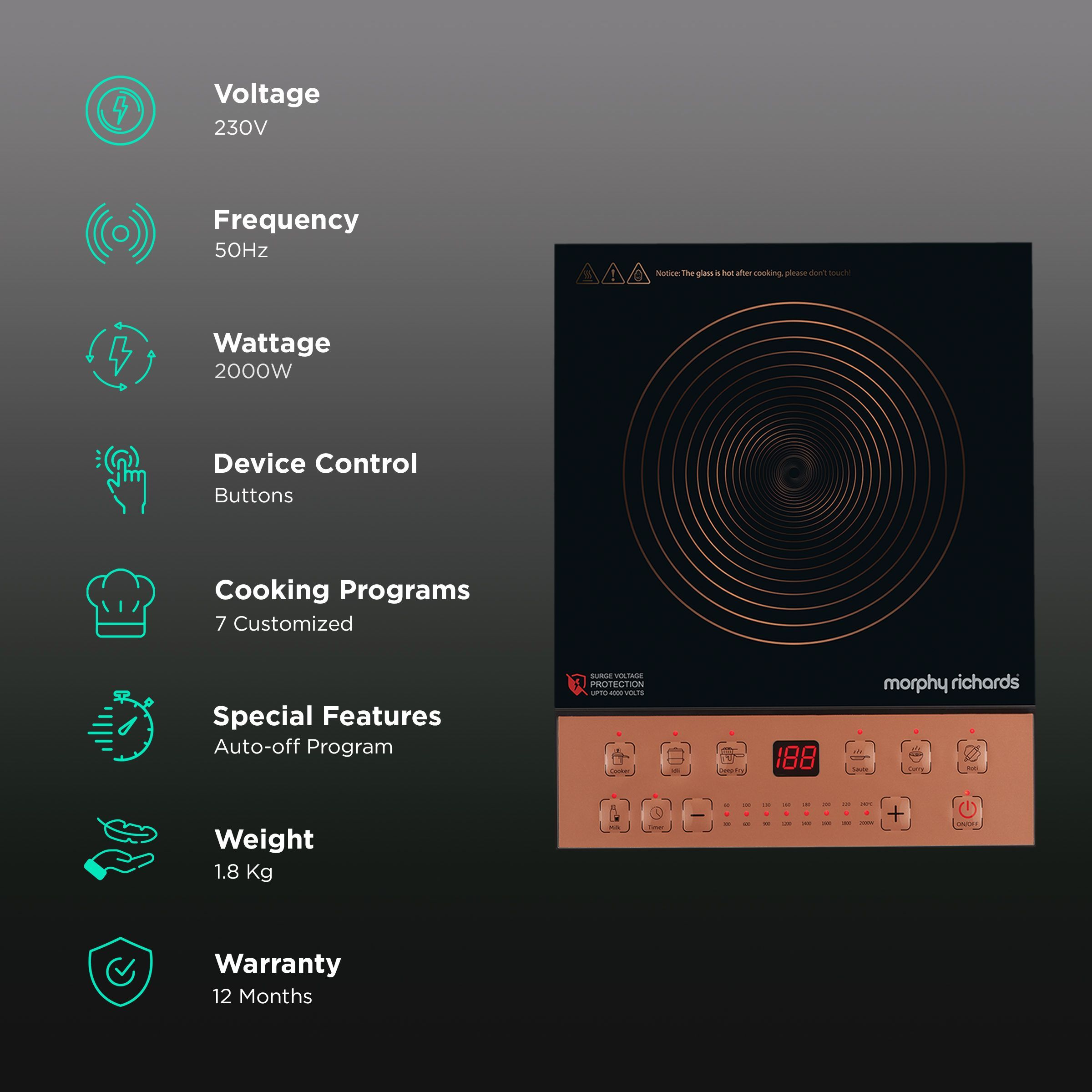Morphy Richards Belleza 2000W Induction Cooktop with 7 Preset Menus_3