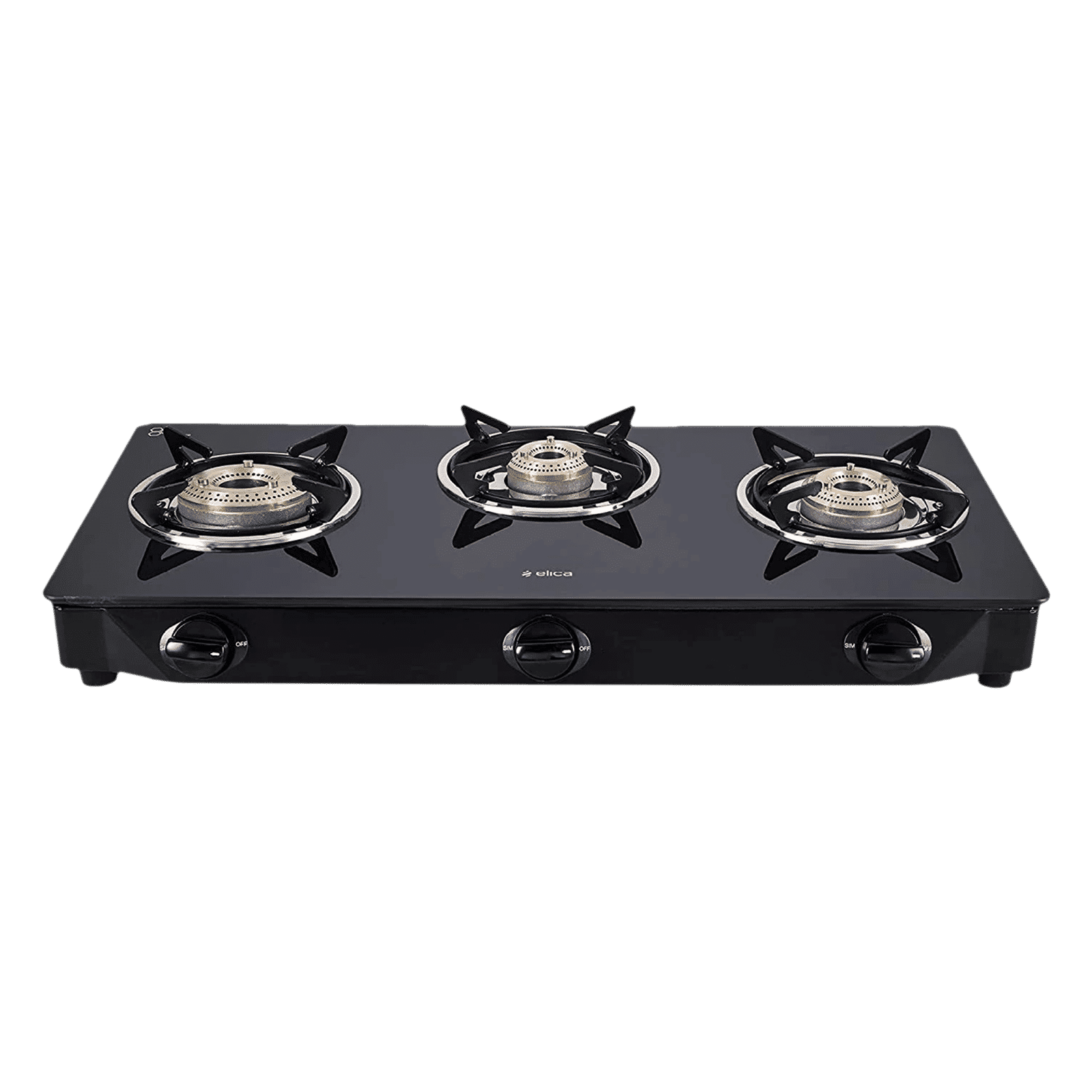 Elica CT VETRO 370 J Toughened Glass Top 3 Burner Manual Gas Stove (Rust Resistant, Black)_1