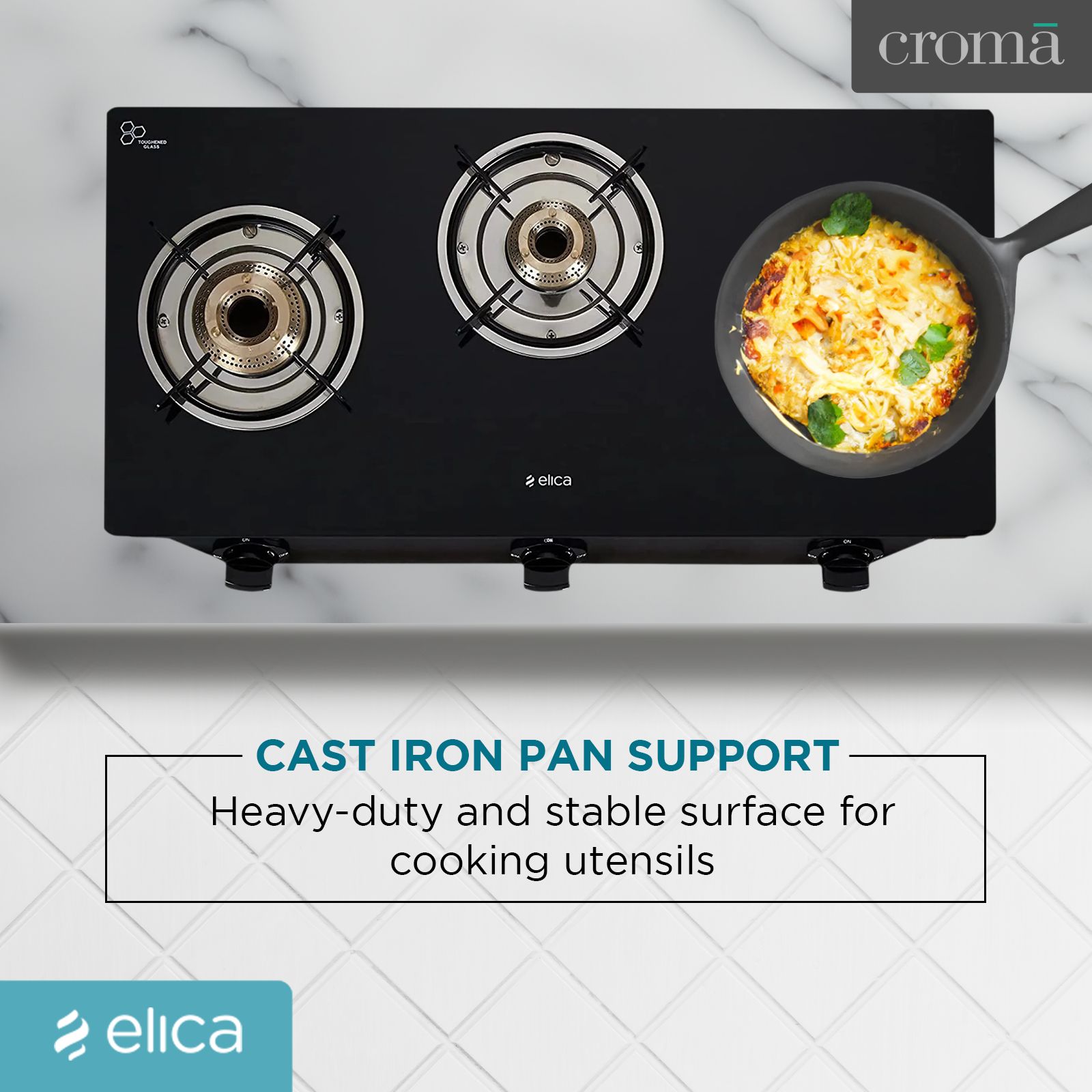 Elica CT VETRO 370 J Toughened Glass Top 3 Burner Manual Gas Stove (Rust Resistant, Black)_9