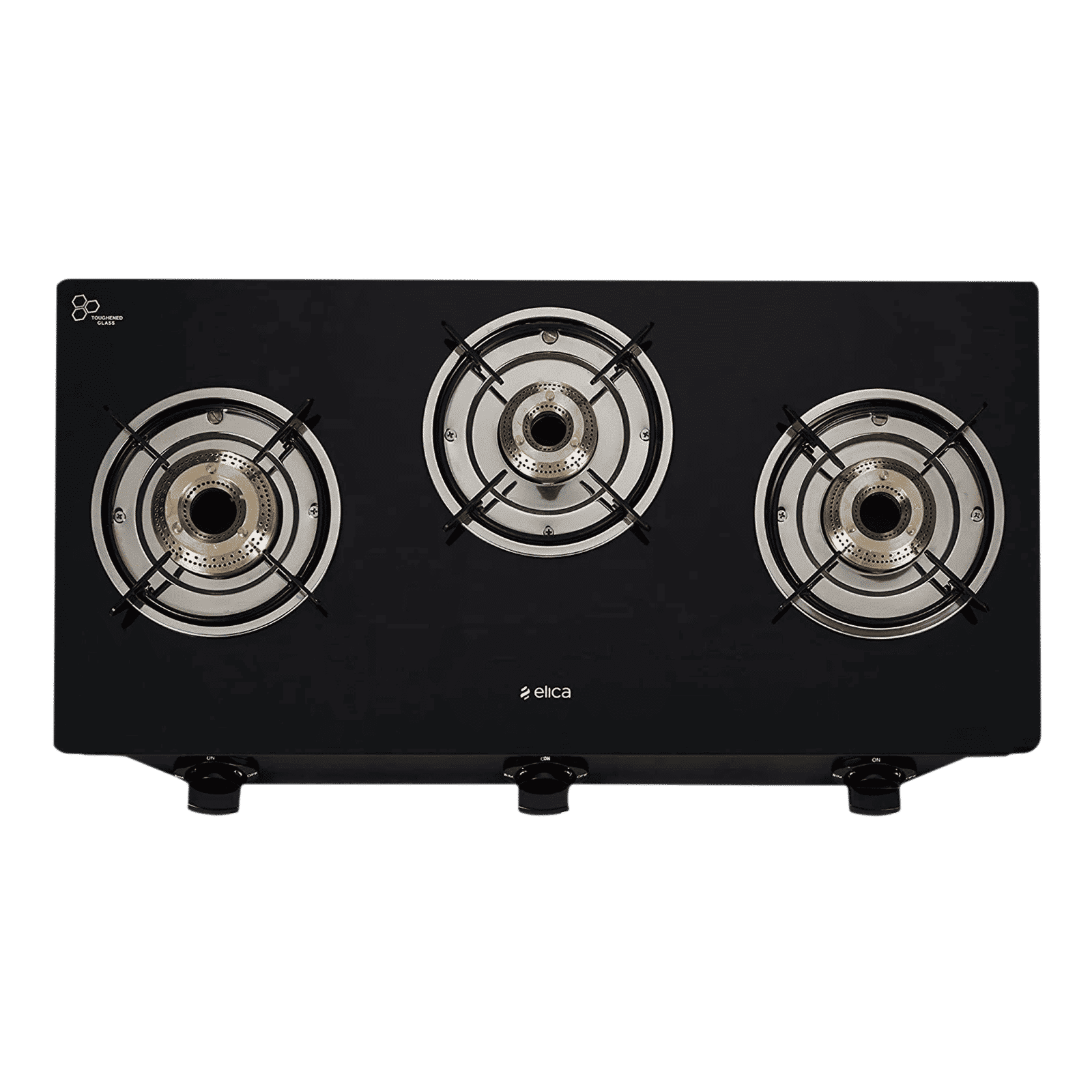 Elica CT VETRO 370 J Toughened Glass Top 3 Burner Manual Gas Stove (Rust Resistant, Black)_4