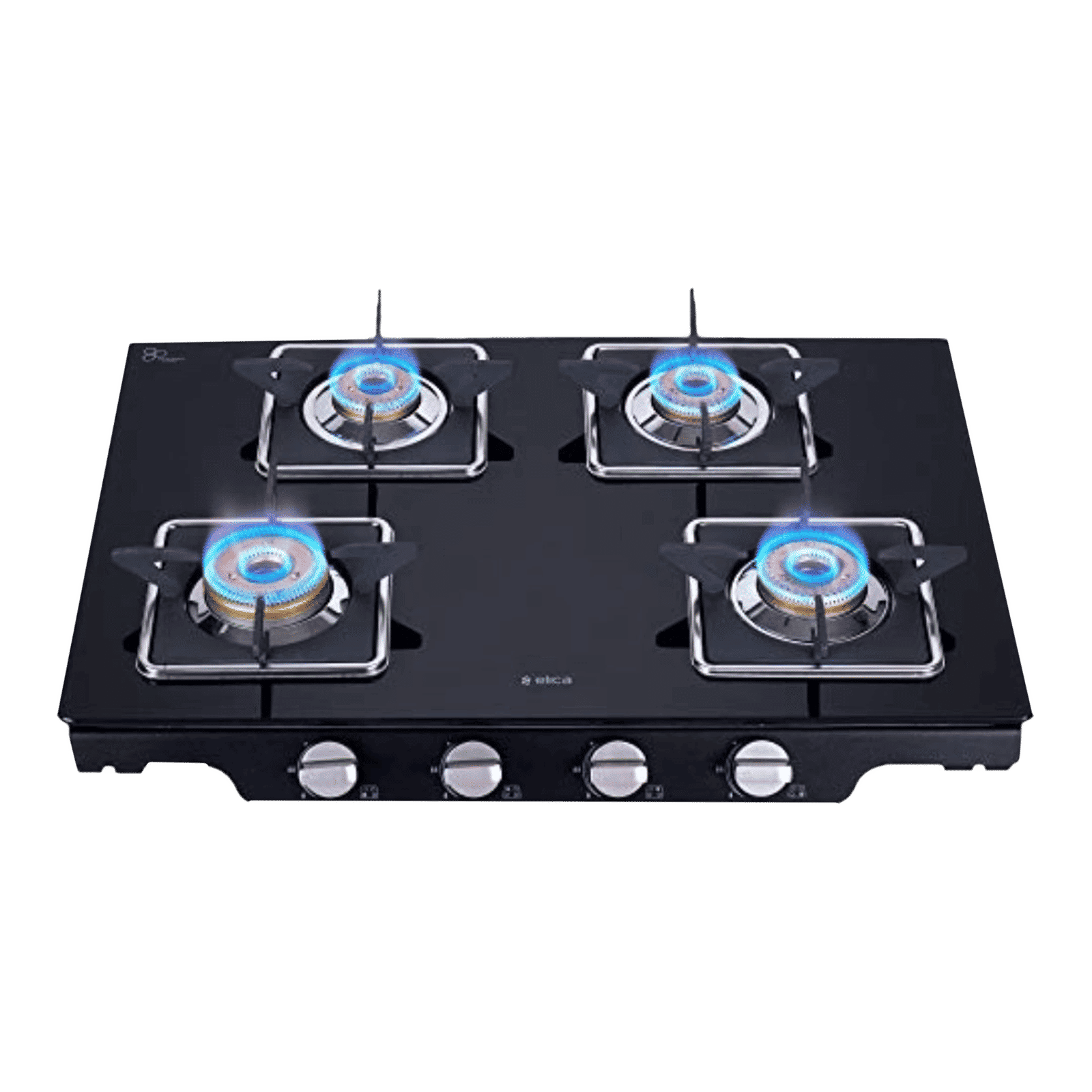 Elica Patio ICT 469 BLK S (SPF SERIES) Glass Top 4 Burner Automatic Gas Stove (Square Enamelled Grid Supports, Black) Elica Patio ICT 469 BLK S (SPF SERIES) Glass Top 4 Burner Automatic Gas Stove (Square Enamelled Grid Supports, Black)_1
