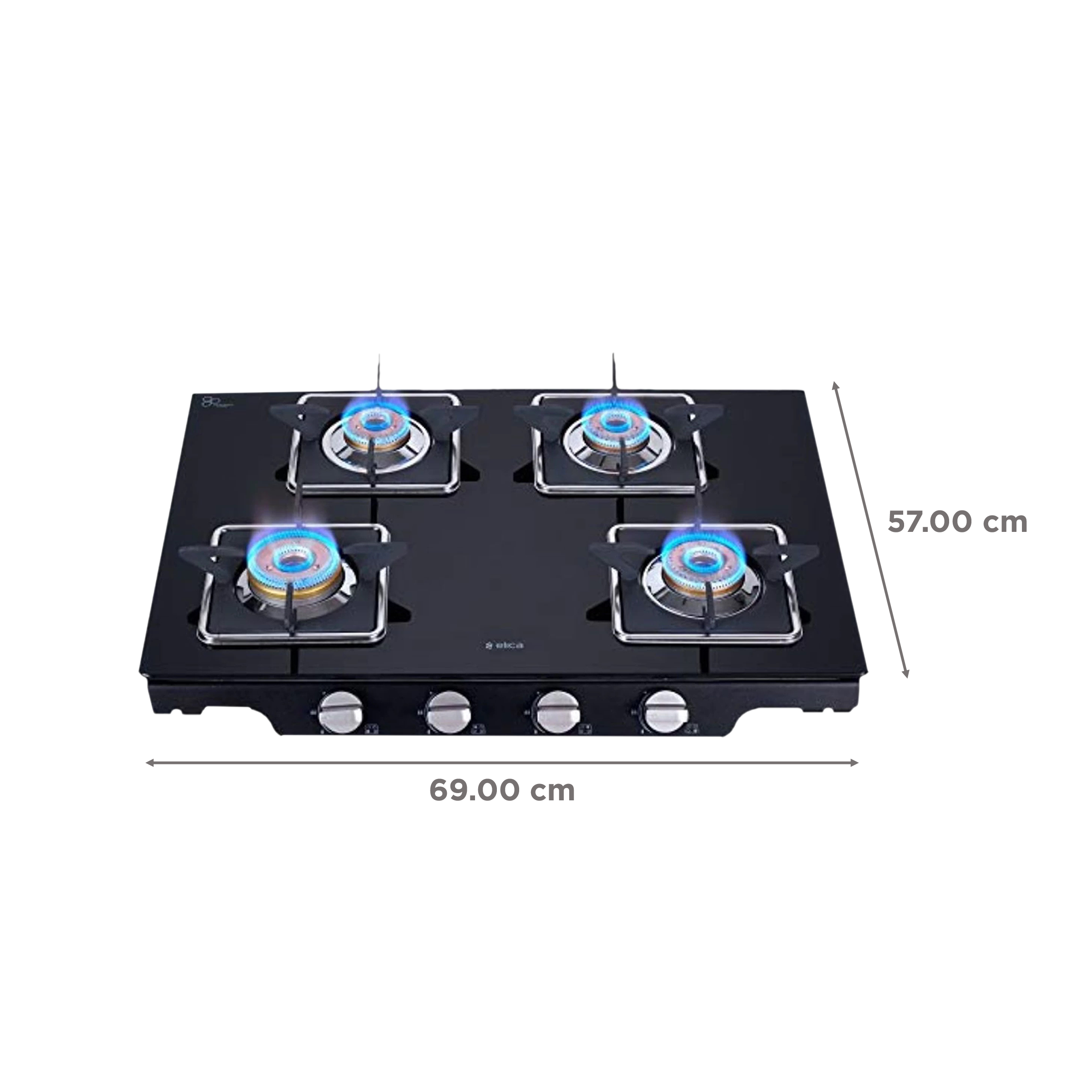 Elica Patio ICT 469 BLK S (SPF SERIES) Glass Top 4 Burner Automatic Gas Stove (Square Enamelled Grid Supports, Black) Elica Patio ICT 469 BLK S (SPF SERIES) Glass Top 4 Burner Automatic Gas Stove (Square Enamelled Grid Supports, Black)_2