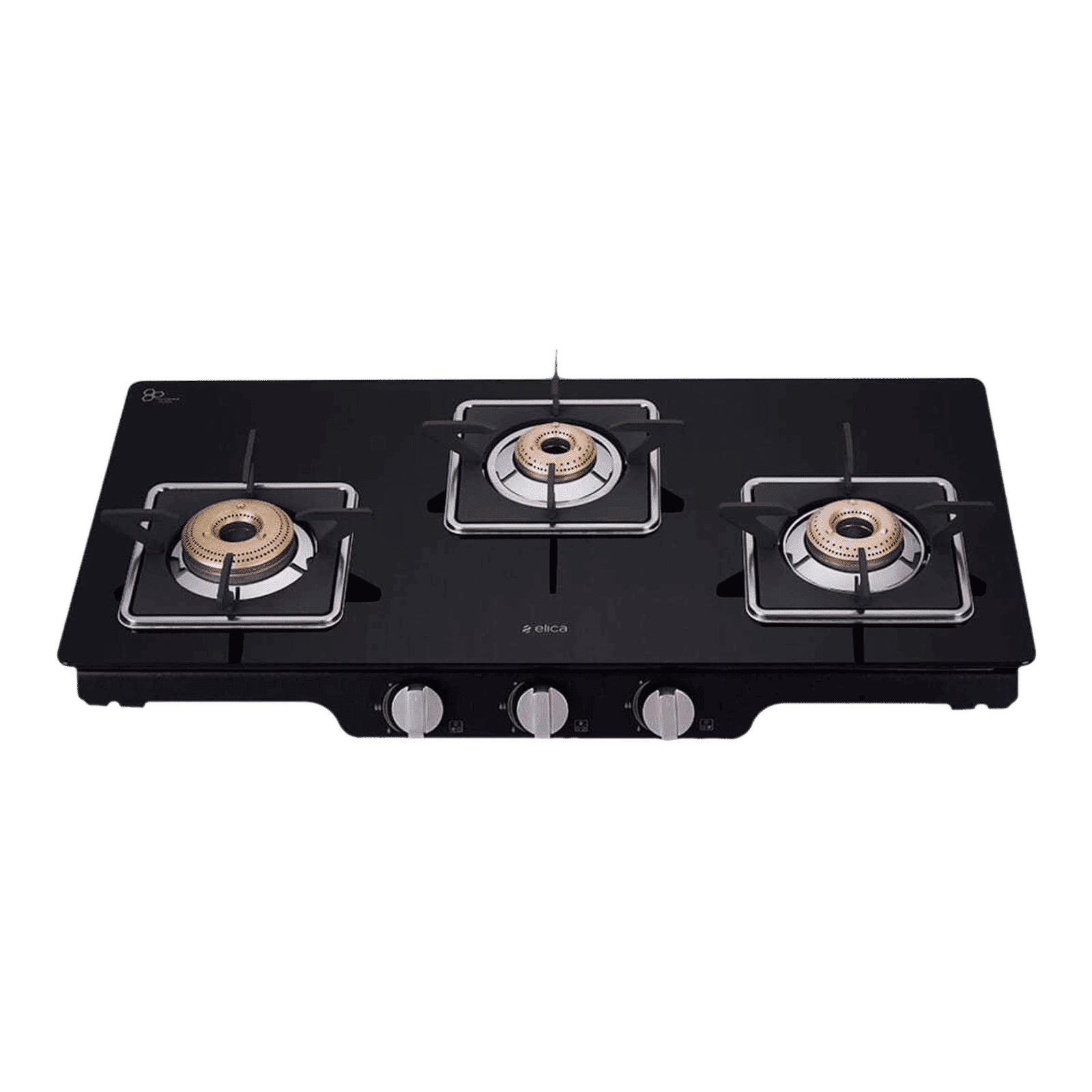 Elica Patio ICT 773 BLK SPF SERIES Glass Top 3 Burner Manual Gas Stove (Square Grid, Black) Elica Patio ICT 773 BLK SPF SERIES Glass Top 3 Burner Manual Gas Stove (Square Grid, Black)_1