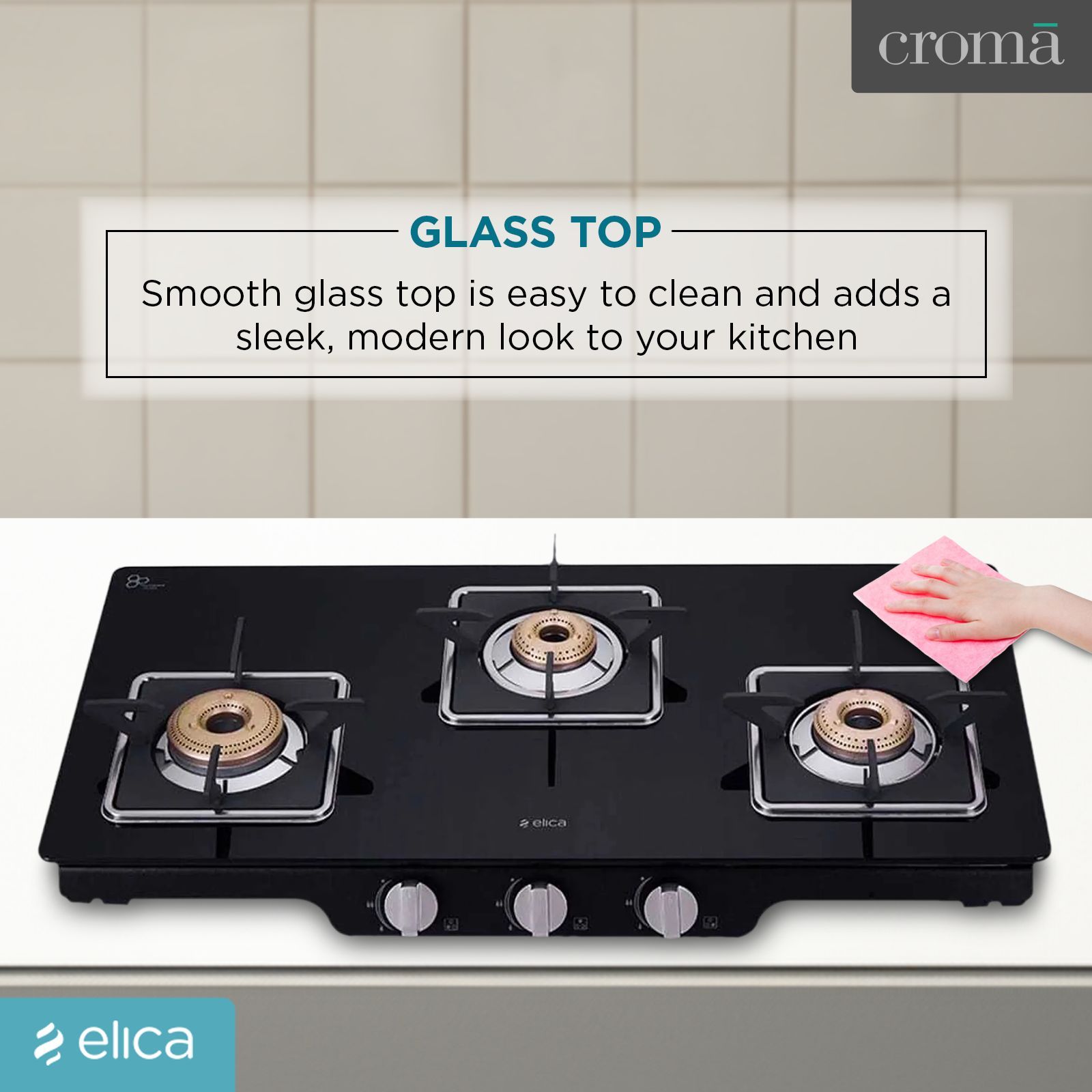 Elica Patio ICT 773 BLK SPF SERIES Glass Top 3 Burner Manual Gas Stove (Square Grid, Black) Elica Patio ICT 773 BLK SPF SERIES Glass Top 3 Burner Manual Gas Stove (Square Grid, Black)_9