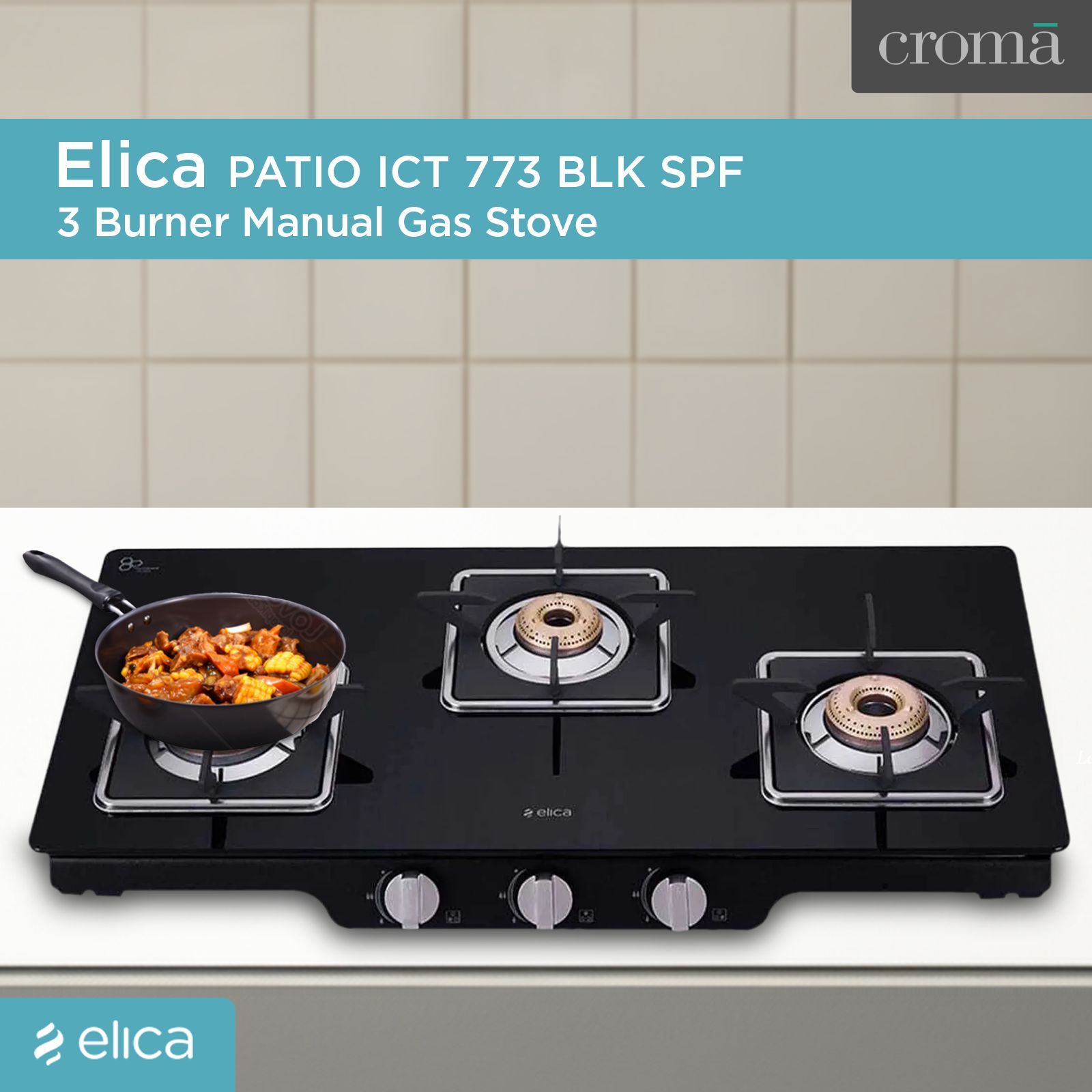 Elica Patio ICT 773 BLK SPF SERIES Glass Top 3 Burner Manual Gas Stove (Square Grid, Black) Elica Patio ICT 773 BLK SPF SERIES Glass Top 3 Burner Manual Gas Stove (Square Grid, Black)_7
