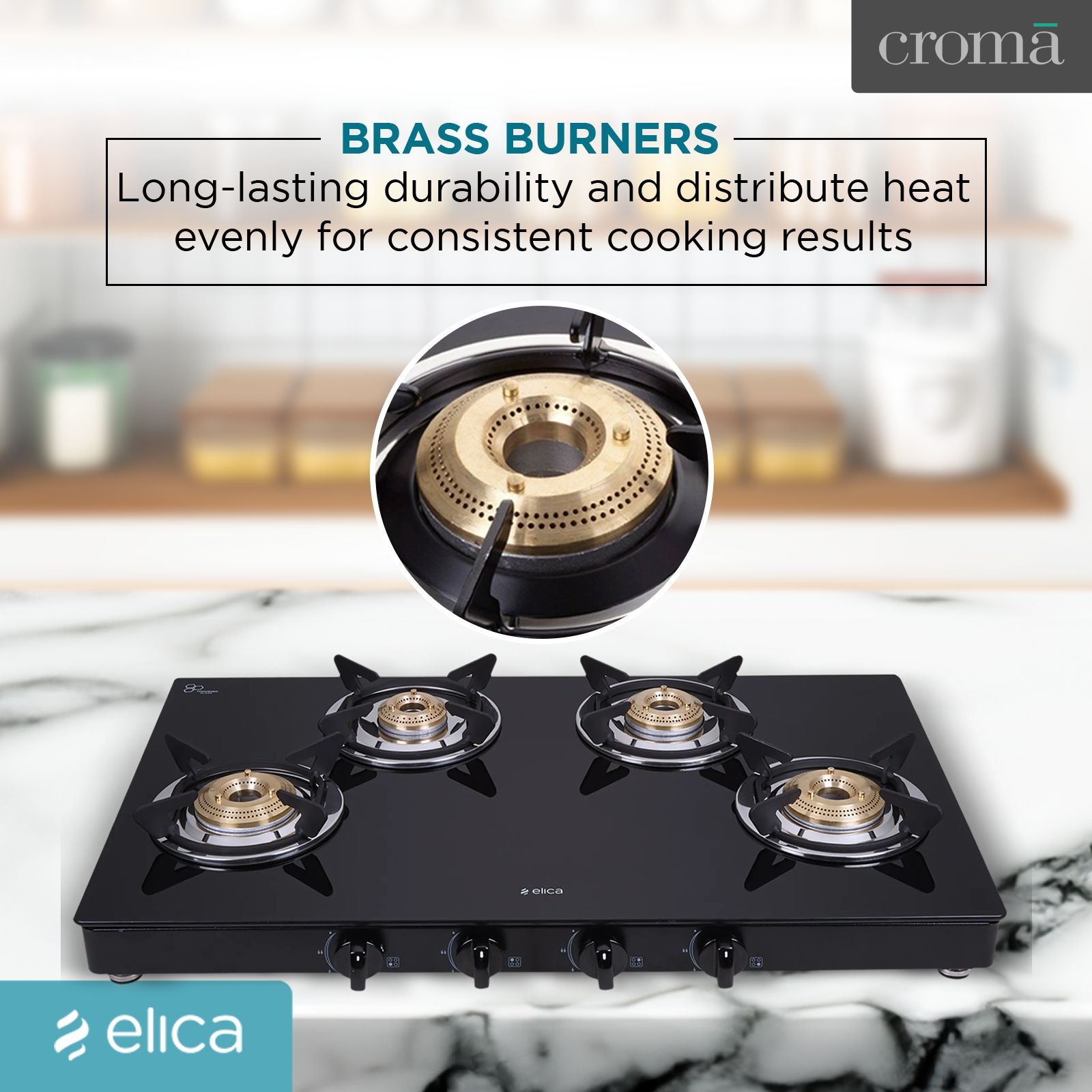 elica 774 CT VETRO 2J (DT SERIES) Glass Top 4 Burner Manual Gas Stove (Round Eurocoated Grids, Black)_5