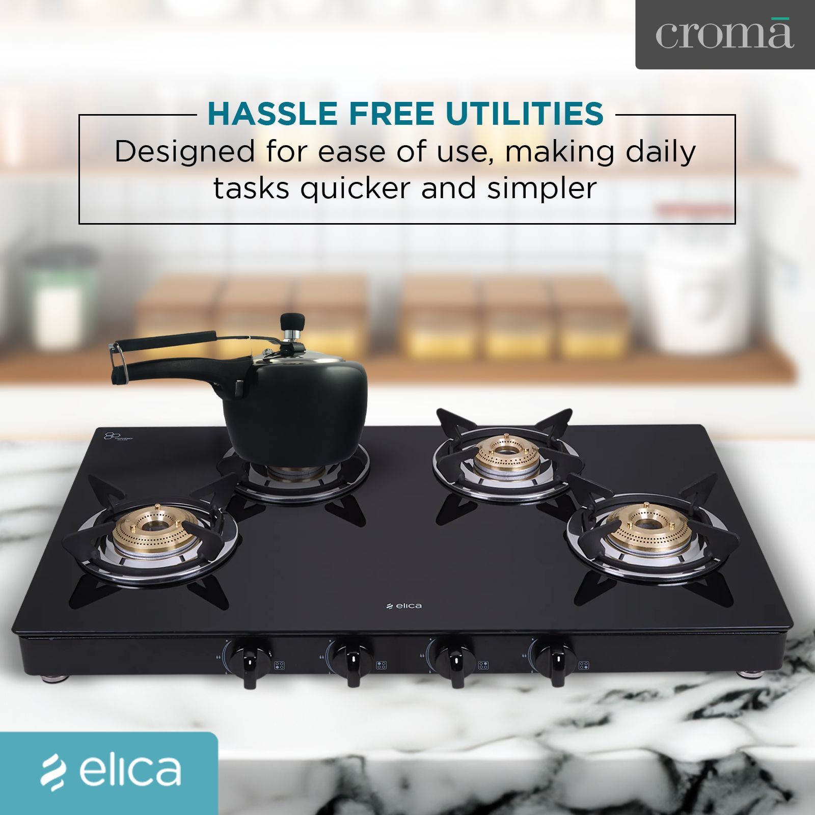 elica 774 CT VETRO 2J (DT SERIES) Glass Top 4 Burner Manual Gas Stove (Round Eurocoated Grids, Black)_6
