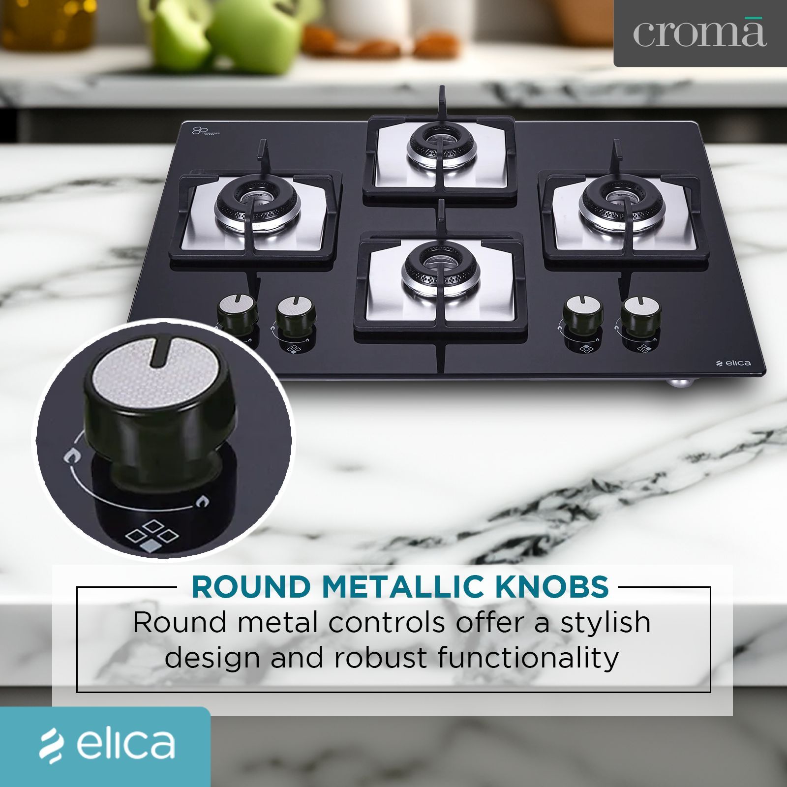 Elica FLEXI HCT 460 DX LOTUS BK 4 Burner Automatic Hob (Cast Iron Grid, Black)_7