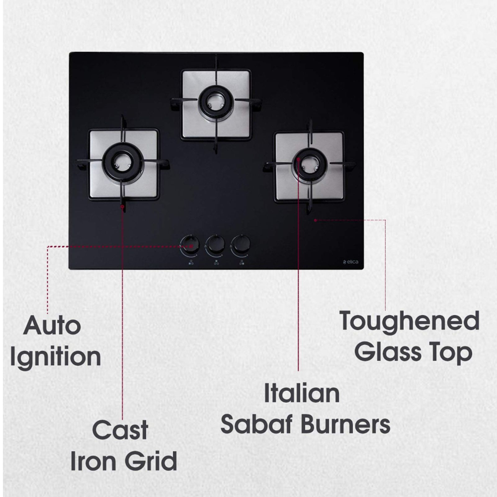 Elica FLEXI HCT 375 DX LOTUS BK DT Toughened Glass Top 3 Burner Automatic Hob (Cast Iron Grid, Black)_7