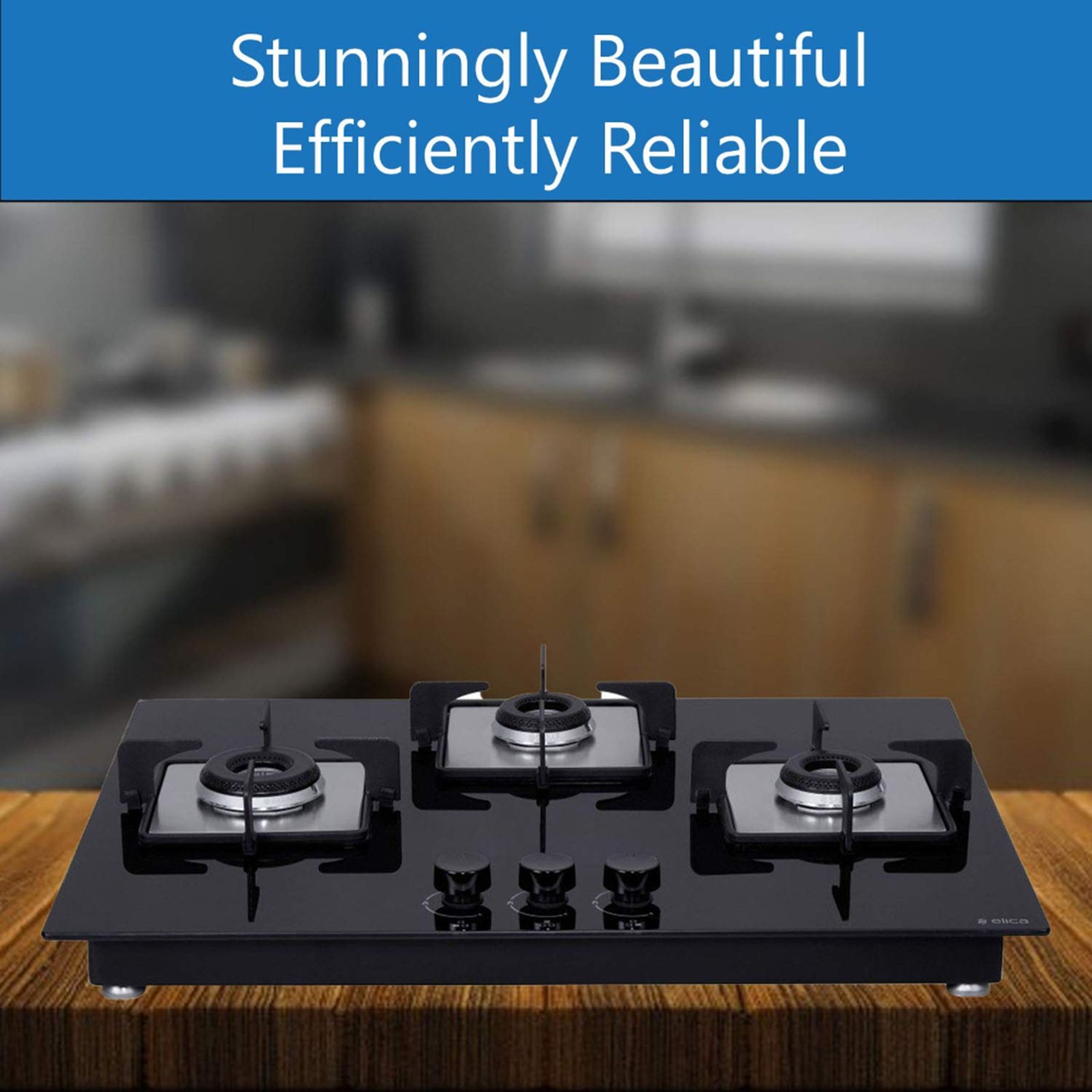 Elica FLEXI HCT 375 DX LOTUS BK DT Toughened Glass Top 3 Burner Automatic Hob (Cast Iron Grid, Black)_5