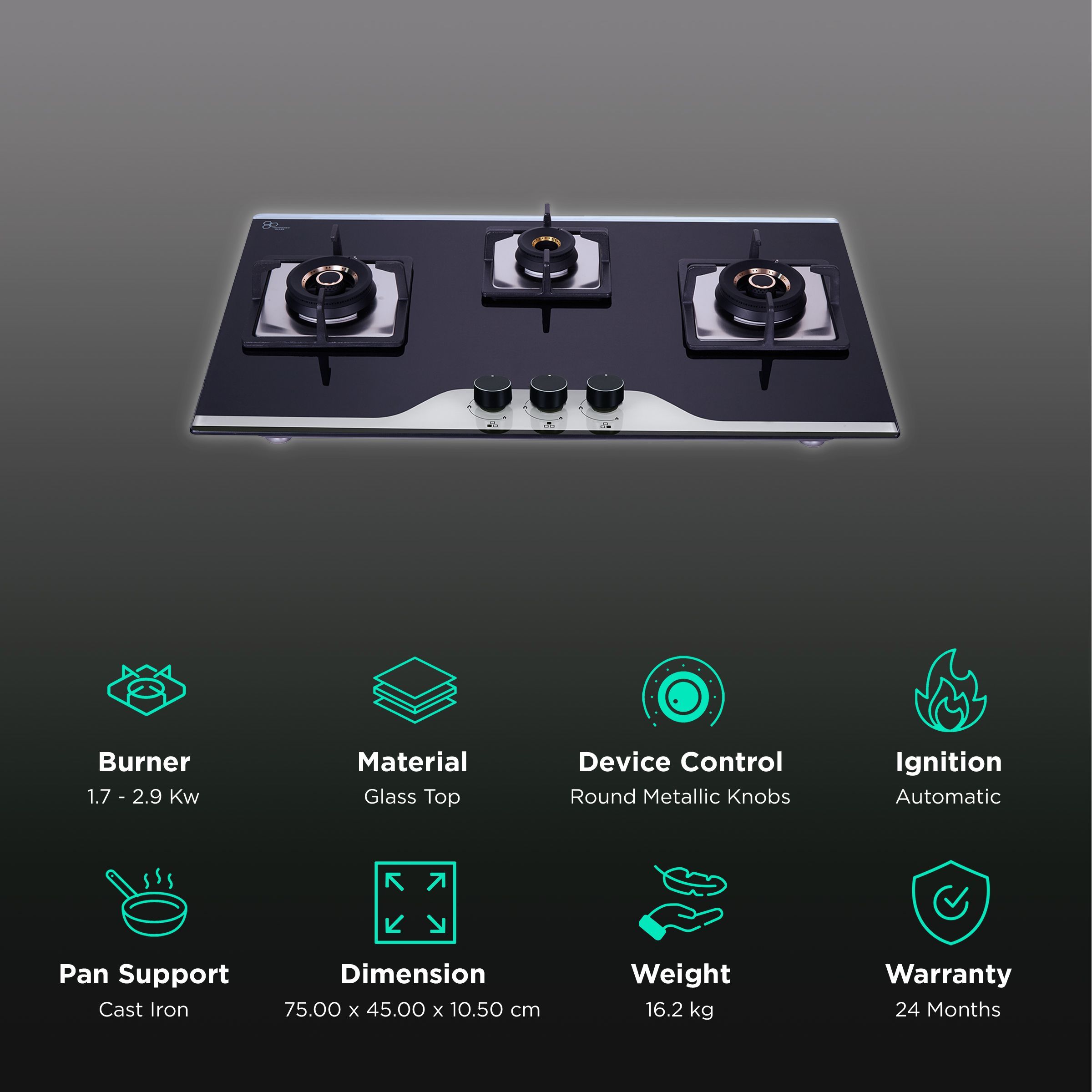 Elica FLEXI AB HCT 375 DX DUAL TONE Glass Top 3 Burner Automatic Hob (Multi Flame Control, Black/White) Elica FLEXI AB HCT 375 DX DUAL TONE Glass Top 3 Burner Automatic Hob (Multi Flame Control, Black/White)_3