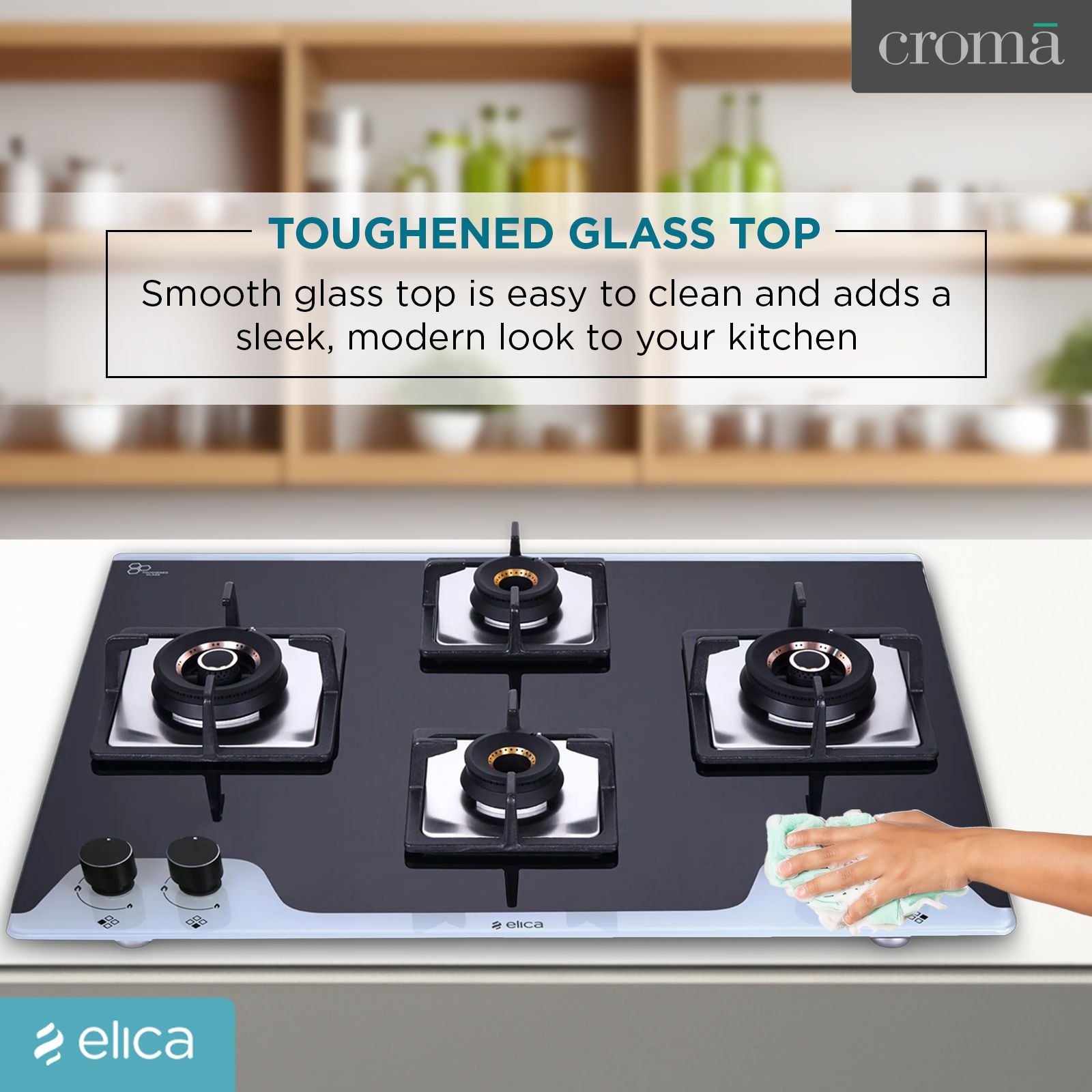 Elica FLEXI AB HCT 470 DX DUAL TONE Toughened Glass Top 4 Burner Automatic Hob (Multi Flame Control, Black/White) Elica FLEXI AB HCT 470 DX DUAL TONE Toughened Glass Top 4 Burner Automatic Hob (Multi Flame Control, Black/White)_6