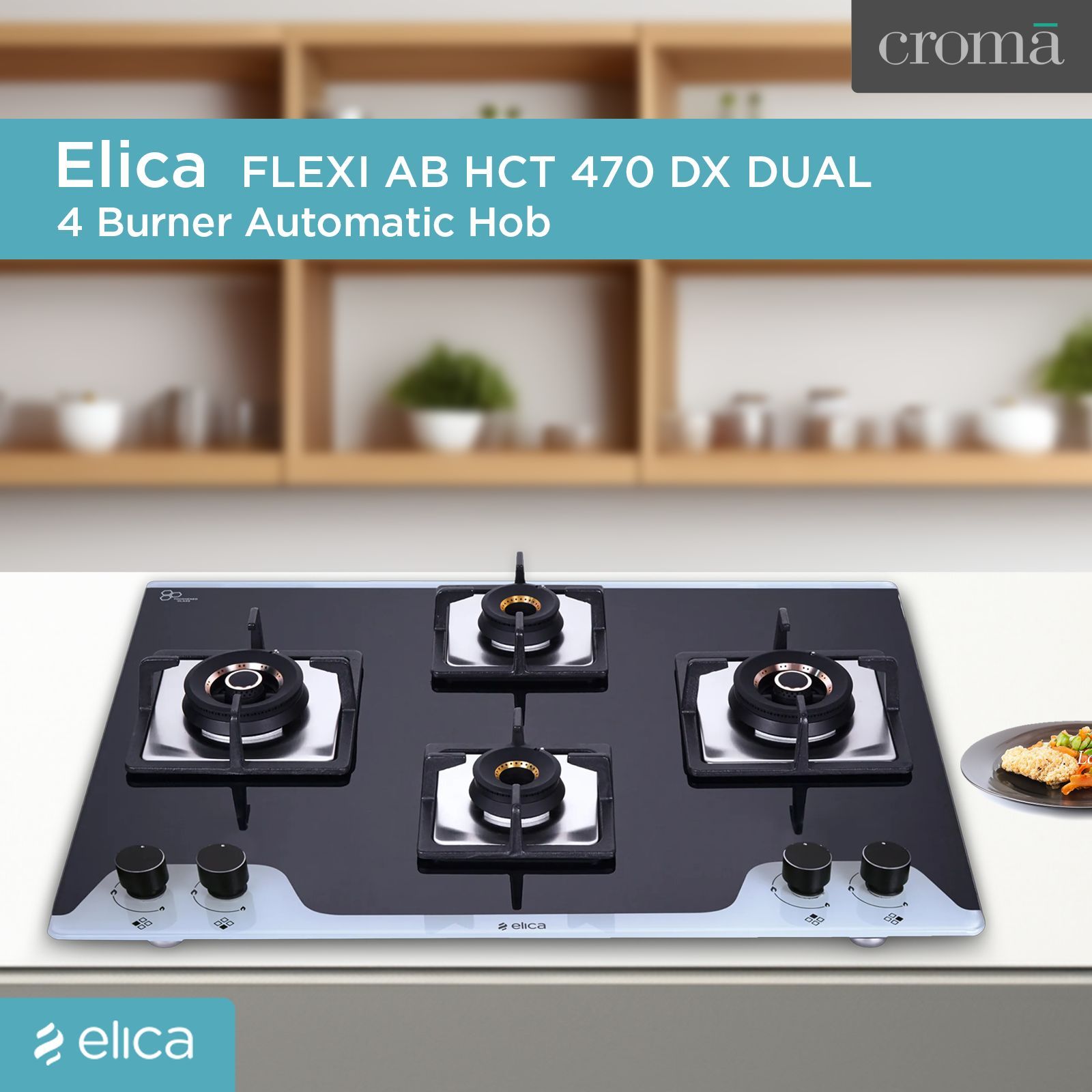Elica FLEXI AB HCT 470 DX DUAL TONE Toughened Glass Top 4 Burner Automatic Hob (Multi Flame Control, Black/White) Elica FLEXI AB HCT 470 DX DUAL TONE Toughened Glass Top 4 Burner Automatic Hob (Multi Flame Control, Black/White)_4