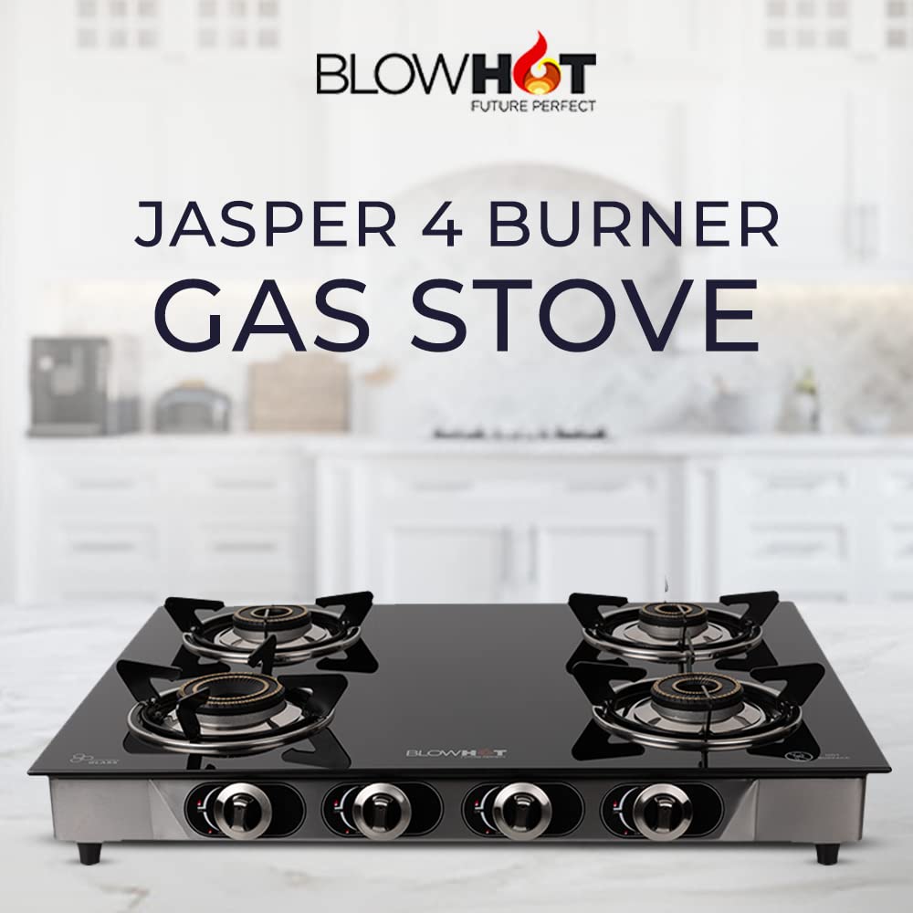Blowhot Jasper Toughened Glass Top 4 Burner Automatic Electric Gas Stove (ISI Certified, Black)_8