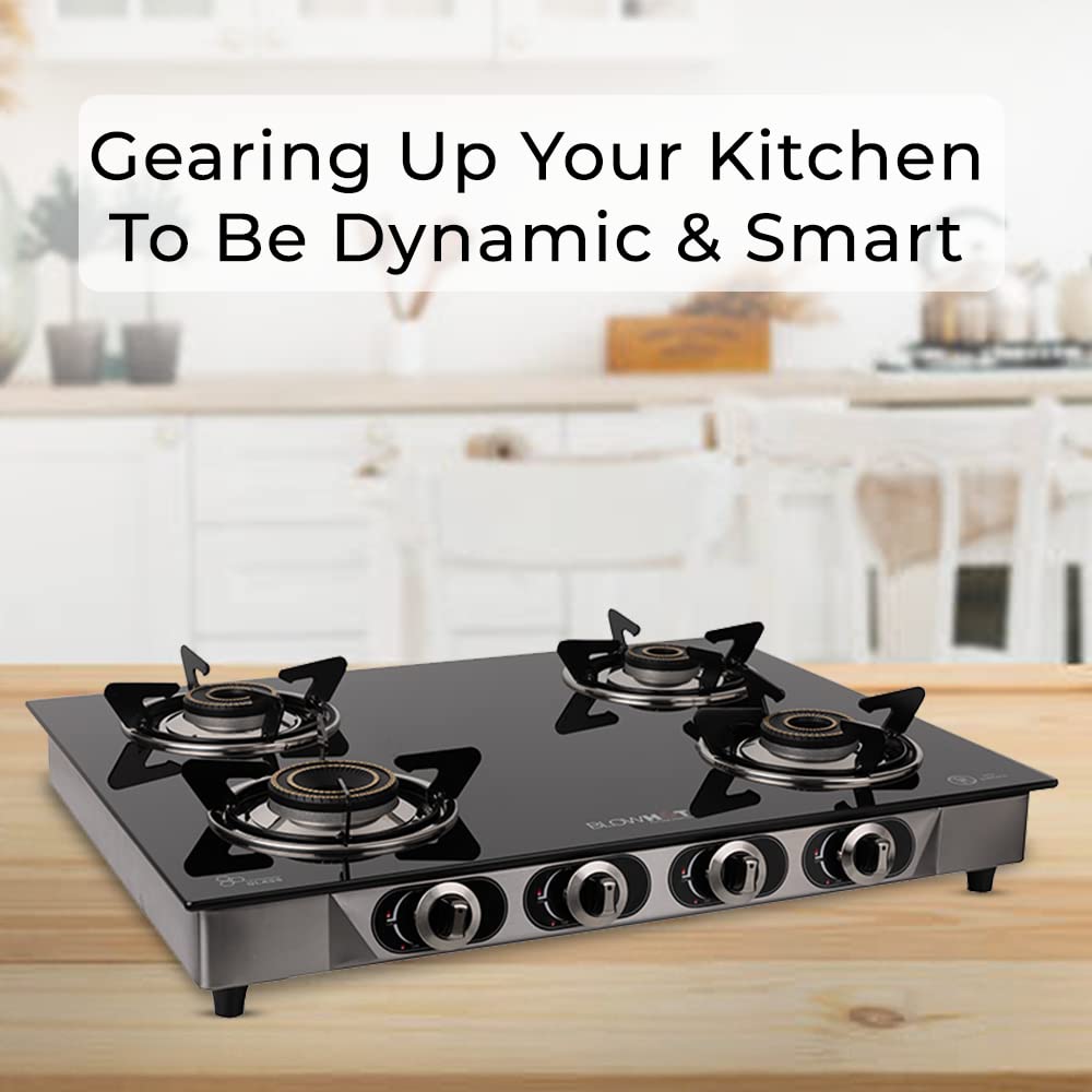Blowhot Jasper Toughened Glass Top 4 Burner Automatic Electric Gas Stove (ISI Certified, Black)_9