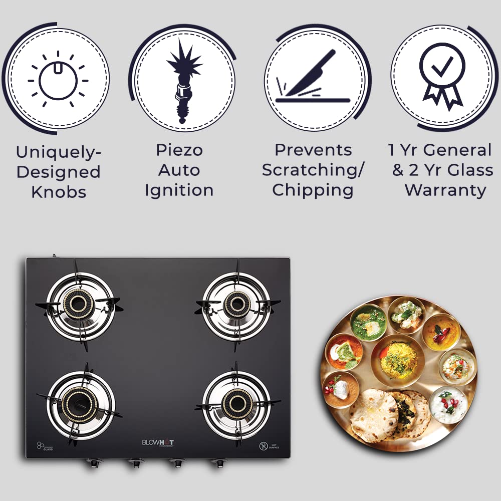Blowhot Jasper Toughened Glass Top 4 Burner Automatic Electric Gas Stove (ISI Certified, Black)_11