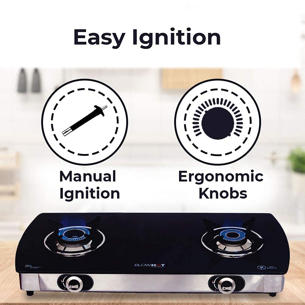 Blowhot Jasper Toughened Glass Top 2 Burner Manual Gas Stove (ISI Certified, Black) Blowhot Jasper Toughened Glass Top 2 Burner Manual Gas Stove (ISI Certified, Black)_8