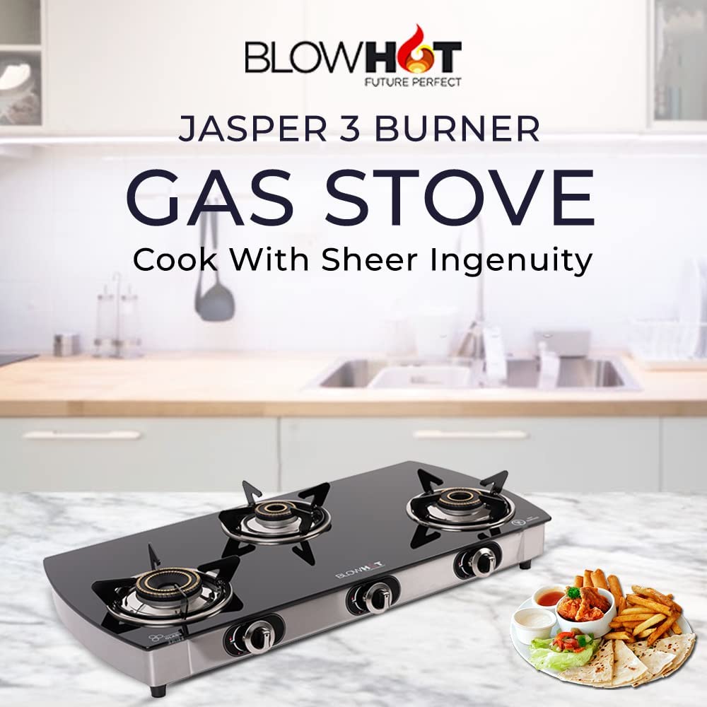 Blowhot Jasper Toughened Glass Top 3 Burner Manual Gas Stove (ISI Certified, Black)_8