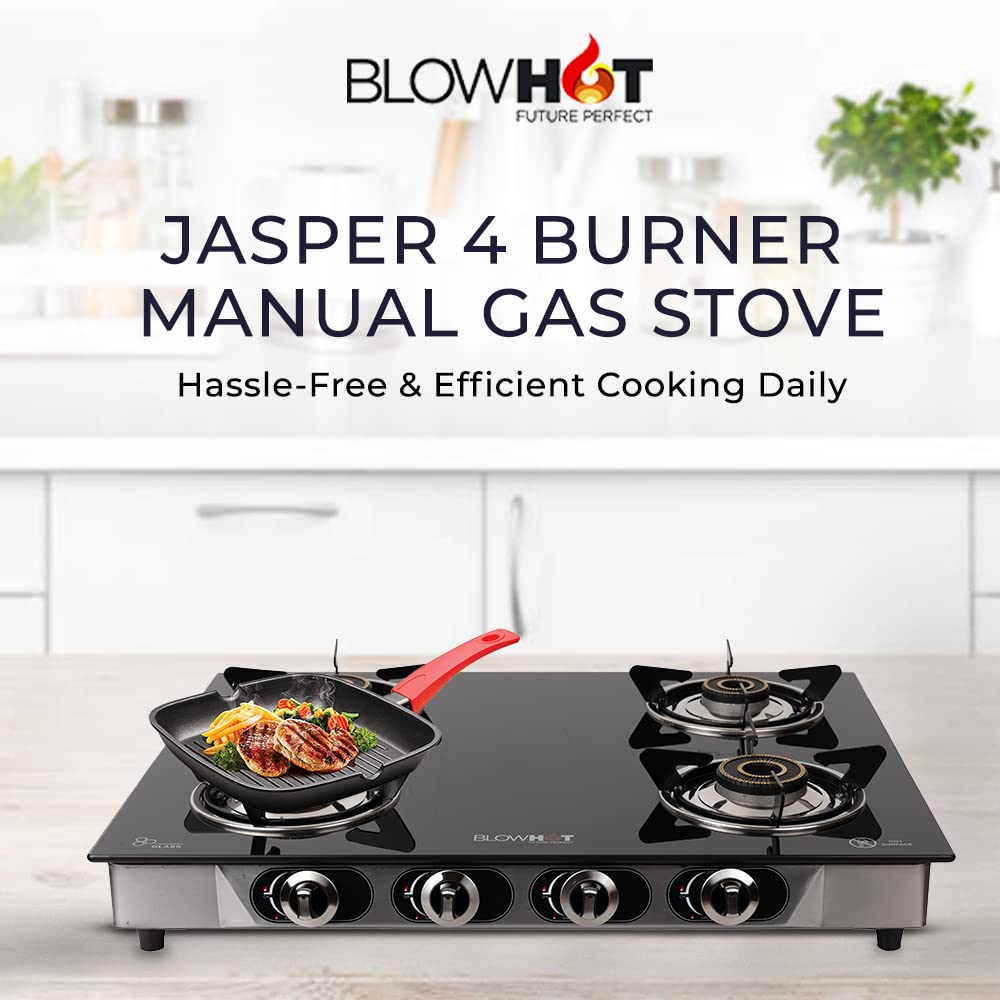 Blowhot Jasper Toughened Glass Top 4 Burner Manual Gas Stove (ISI Certified, Black)_8