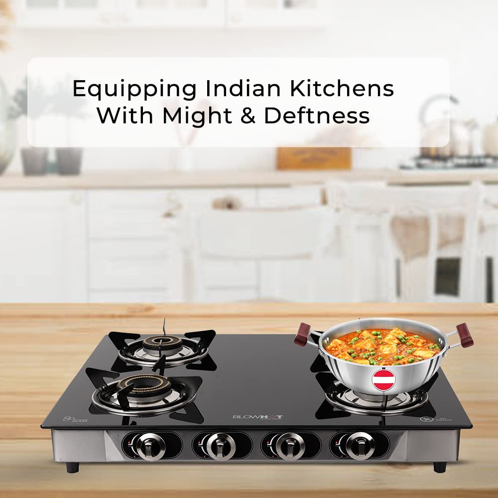 Blowhot Jasper Toughened Glass Top 4 Burner Manual Gas Stove (ISI Certified, Black)_9