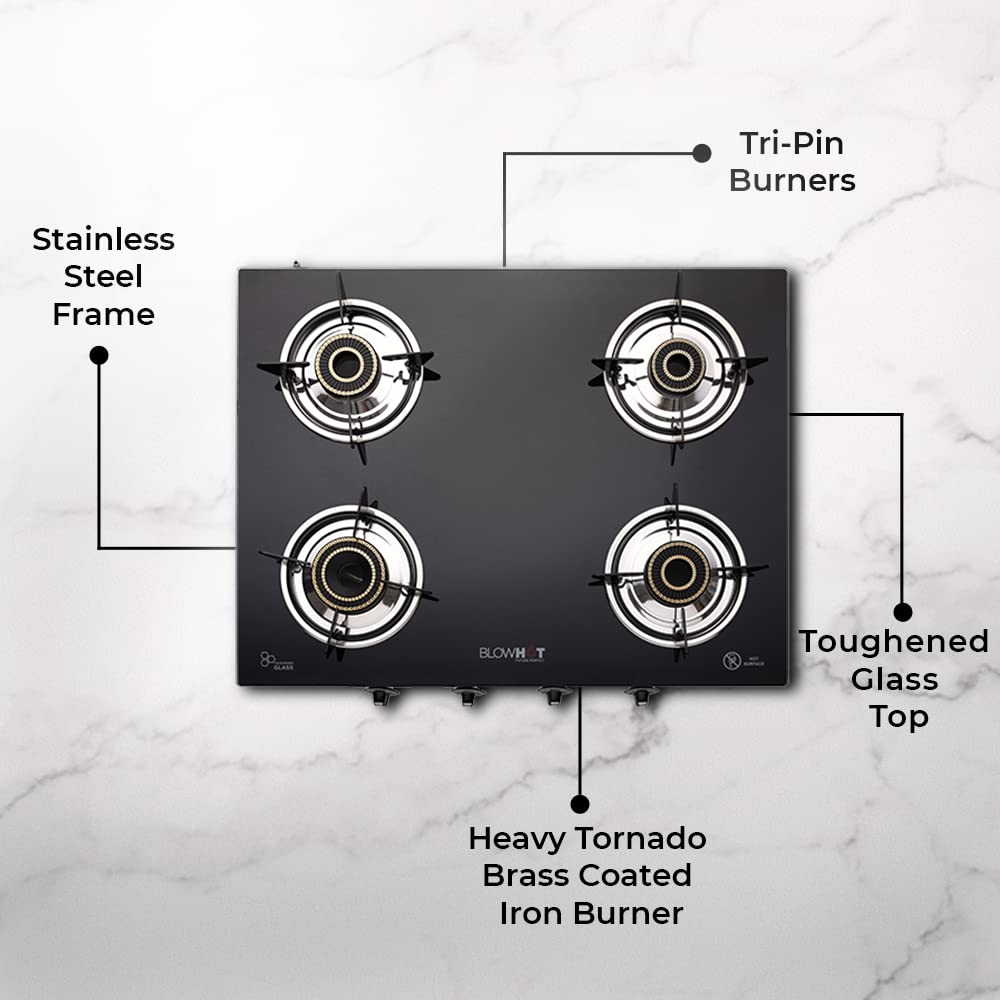 Blowhot Jasper Toughened Glass Top 4 Burner Manual Gas Stove (ISI Certified, Black)_10