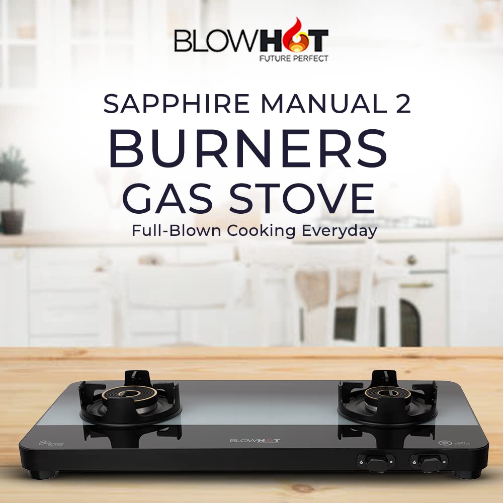 Blowhot Sapphire Toughened Glass Top 2 Burner Manual Gas Stove (ISI Certified, Black)_8