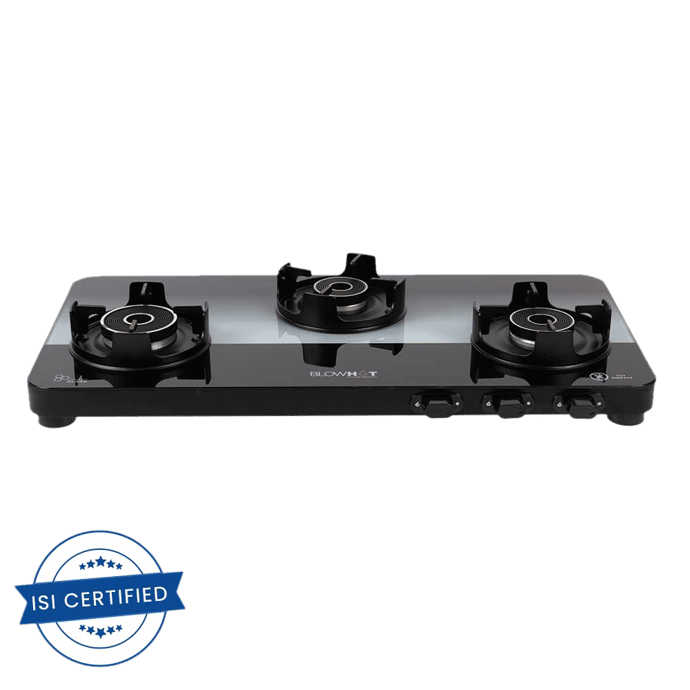 Blowhot Sapphire Toughened Glass Top 3 Burner Manual Gas Stove (ISI Certified, Black)_6