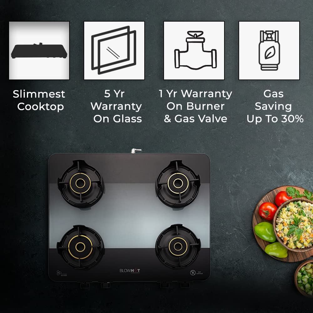 Blowhot Sapphire Toughened Glass Top 4 Burner Manual Gas Stove (ISI Certified, Black)_11