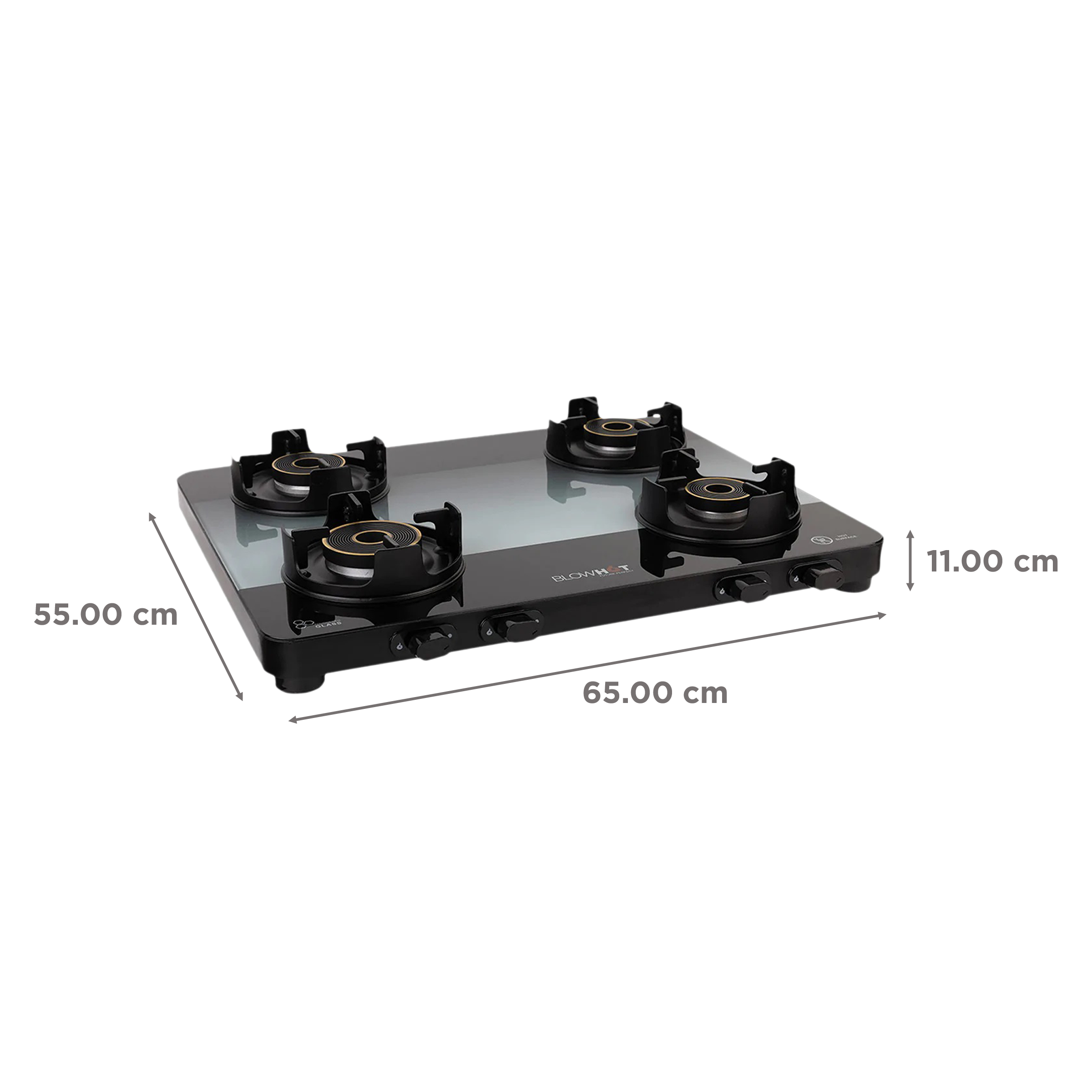 Blowhot Sapphire Toughened Glass Top 4 Burner Manual Gas Stove (ISI Certified, Black)_2