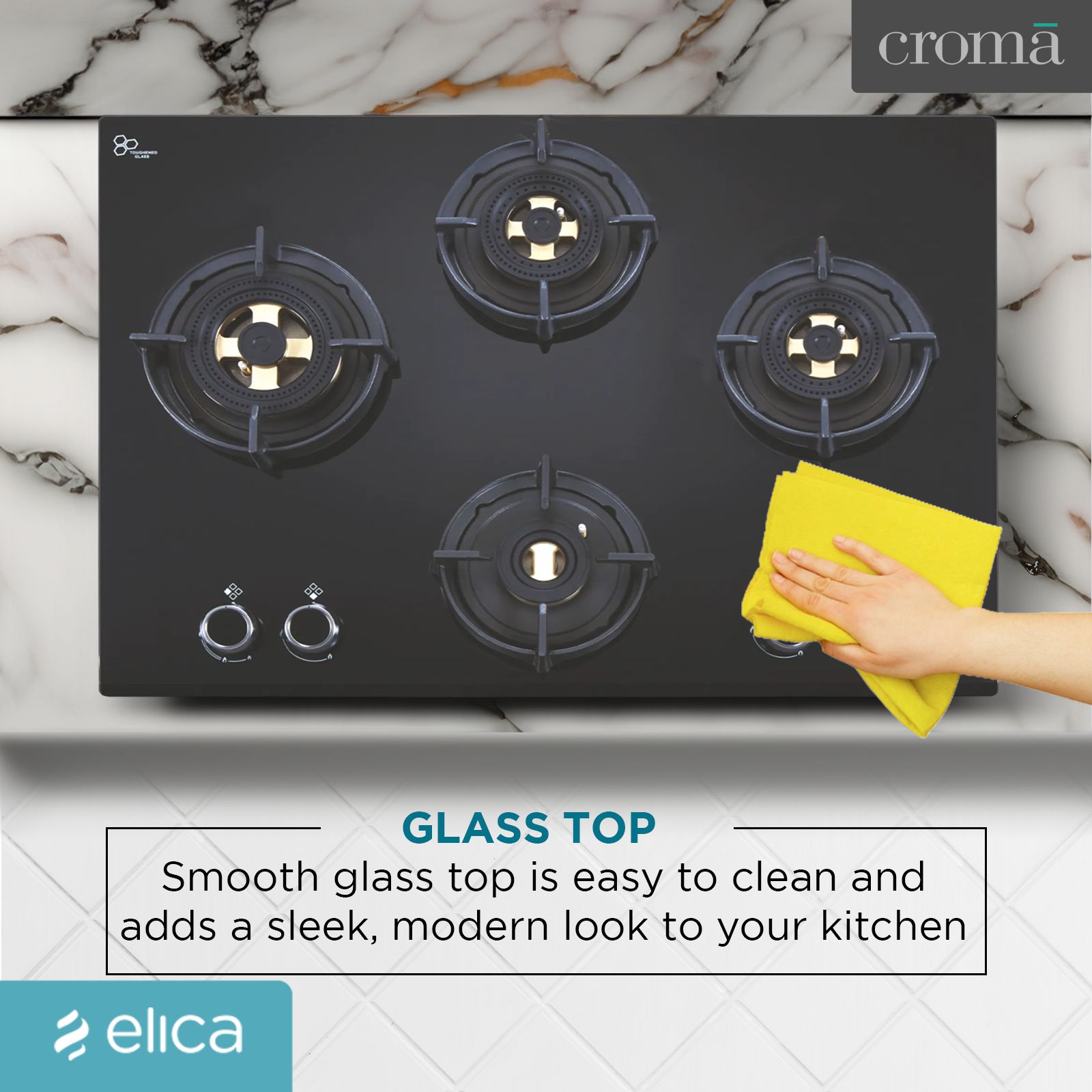 elica FLEXI DFS FB MFC 4B 70 Glass Top 4 Burner Automatic Electric Hob (Multi Flame Control, Black)_6