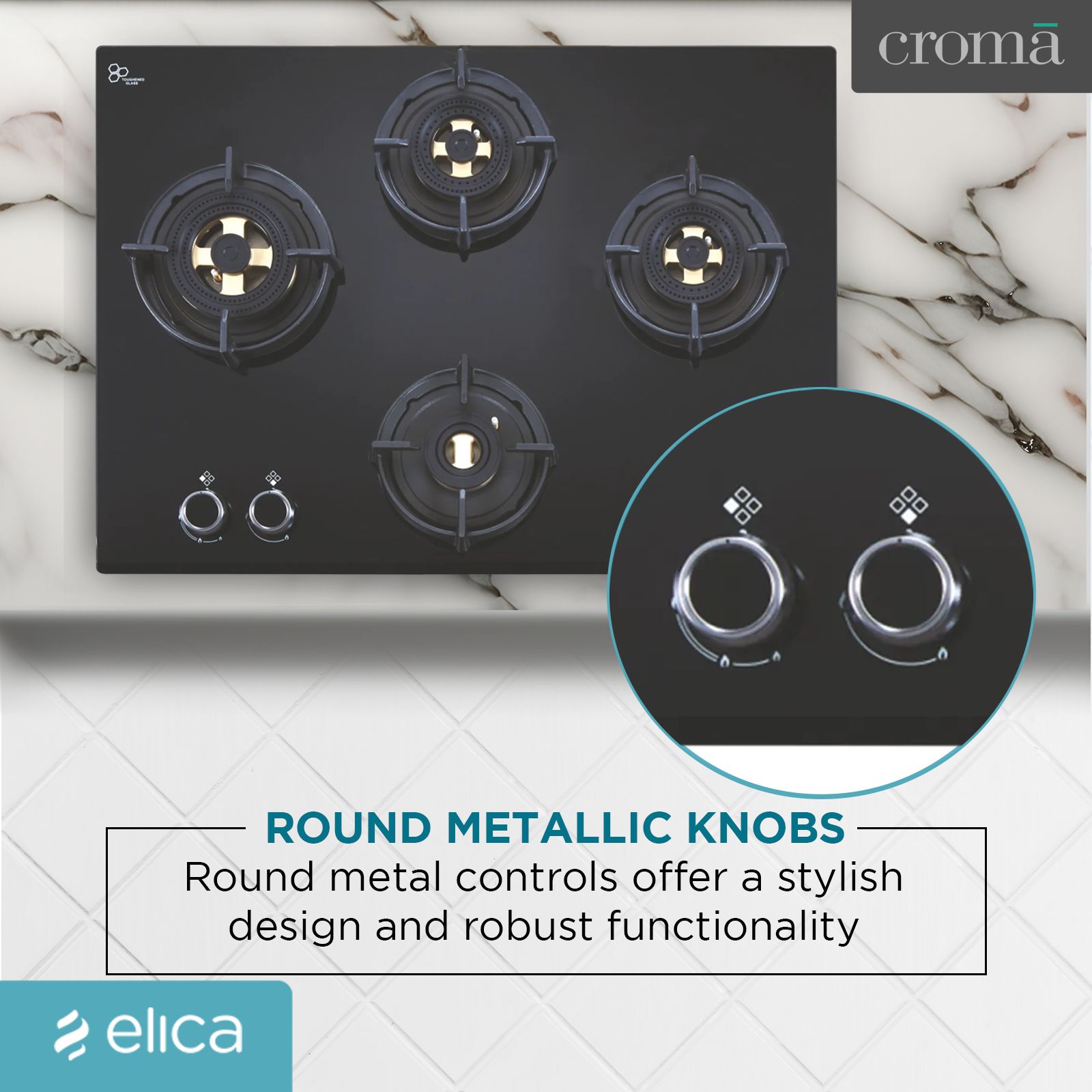 elica FLEXI DFS FB MFC 4B 70 Glass Top 4 Burner Automatic Electric Hob (Multi Flame Control, Black)_7