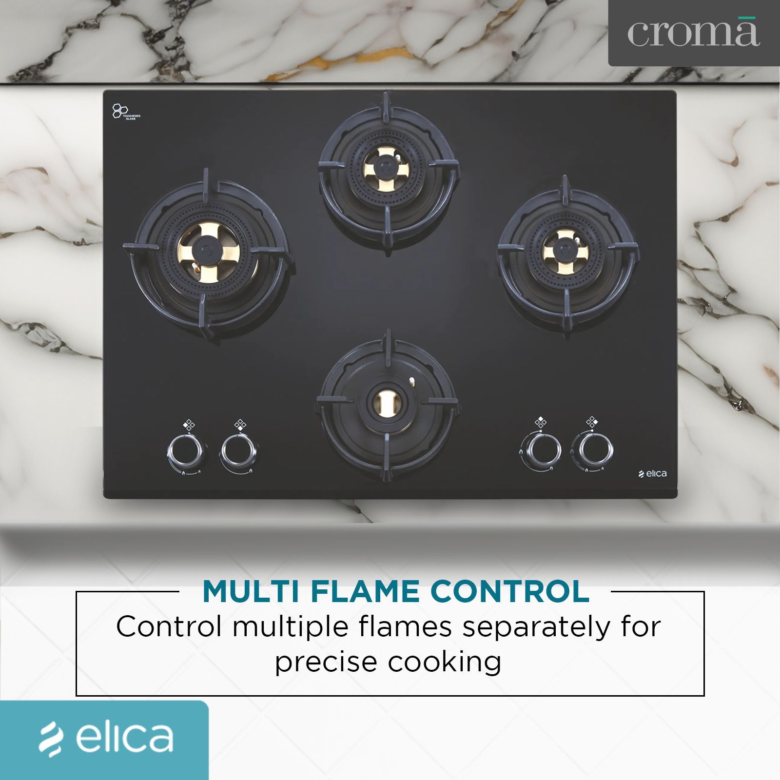 elica FLEXI DFS FB MFC 4B 70 Glass Top 4 Burner Automatic Electric Hob (Multi Flame Control, Black)_9