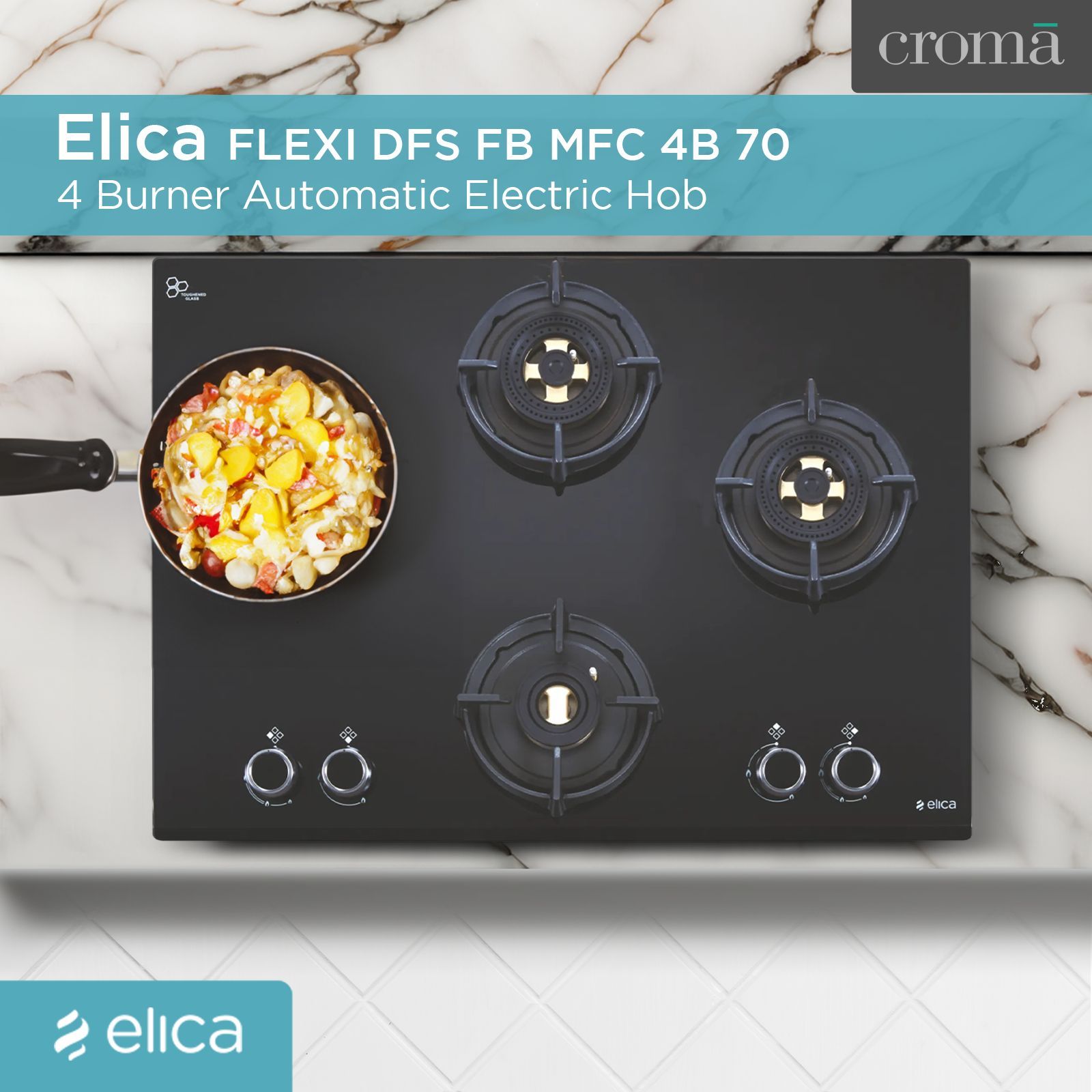 elica FLEXI DFS FB MFC 4B 70 Glass Top 4 Burner Automatic Electric Hob (Multi Flame Control, Black)_4