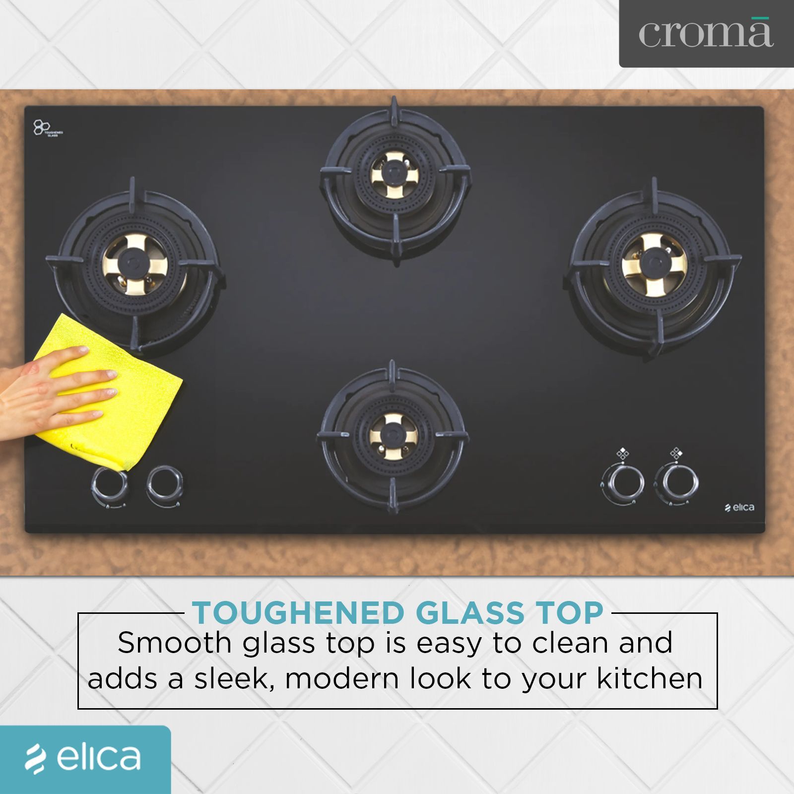 Elica FLEXI DFS FB MFC 4B 91 Glass Top 4 Burner Automatic Electric Hob (Multi Flame Control, Black)_6