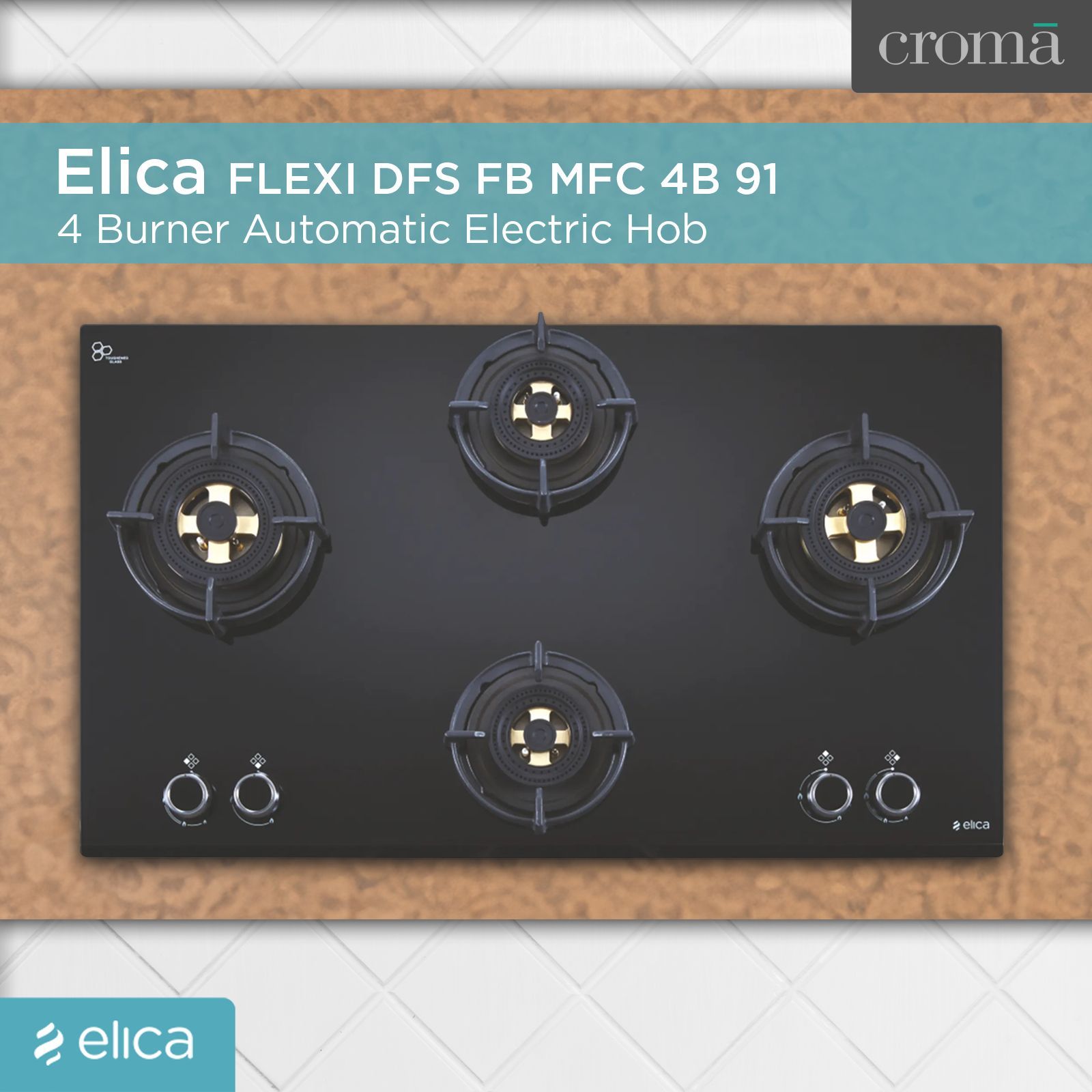 Elica FLEXI DFS FB MFC 4B 91 Glass Top 4 Burner Automatic Electric Hob (Multi Flame Control, Black)_4