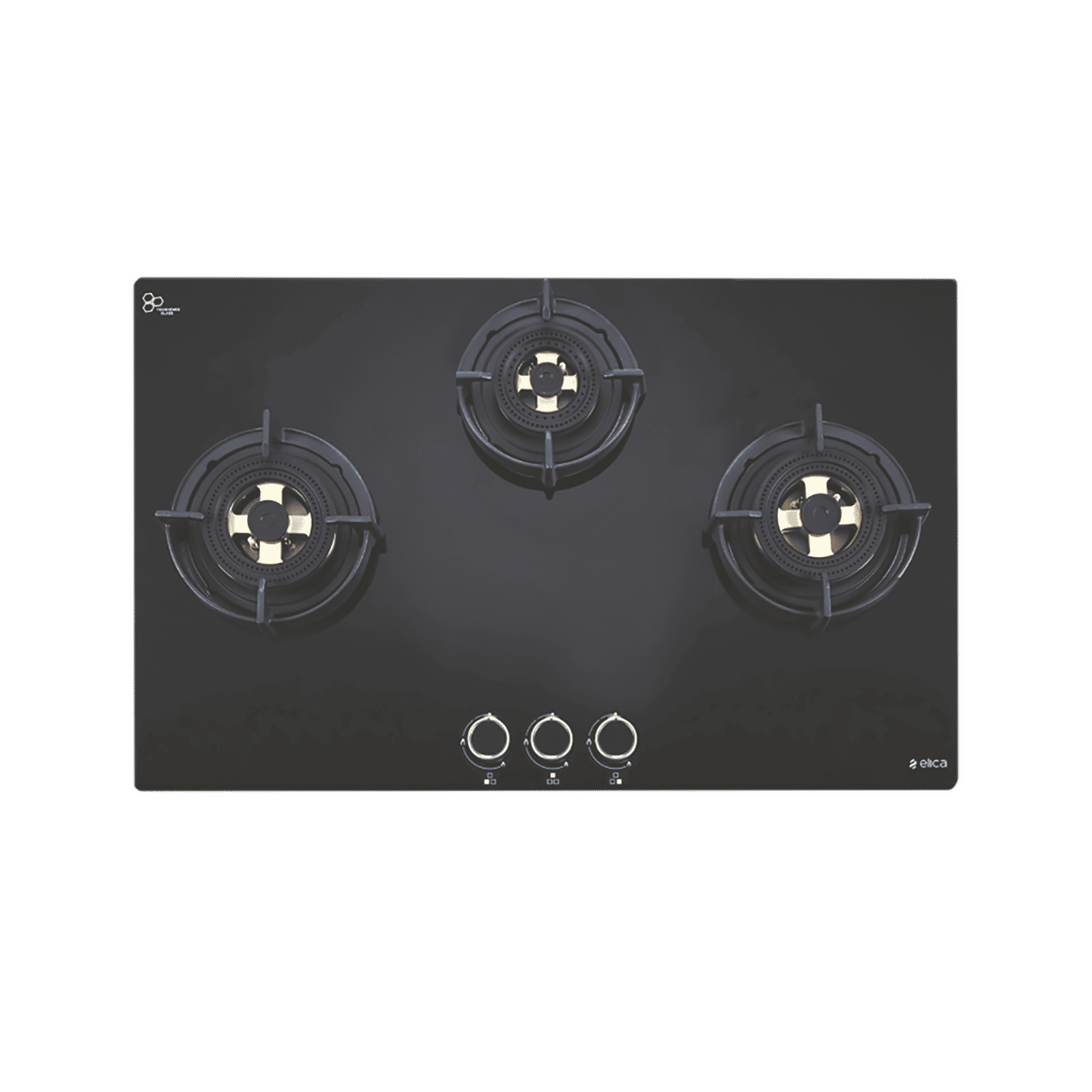 Elica FLEXI DFS FB MFC 3B 70 DX Toughened Glass Top 3 Burner Automatic Hob (Multi Flame Control, Black)_1