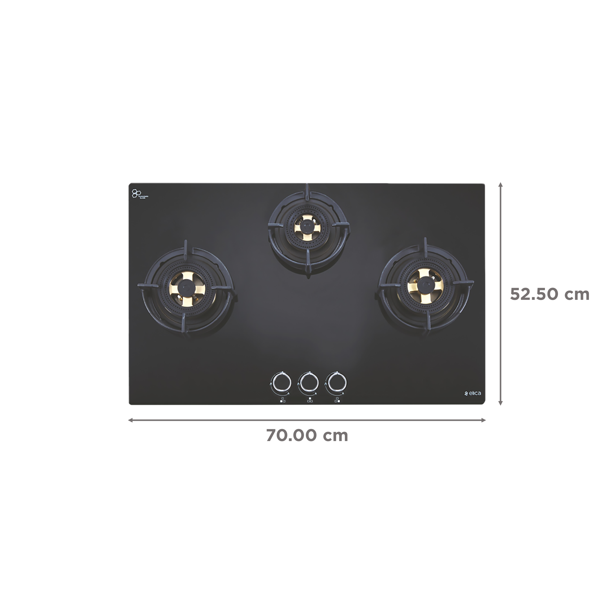 Elica FLEXI DFS FB MFC 3B 70 DX Toughened Glass Top 3 Burner Automatic Hob (Multi Flame Control, Black)_2